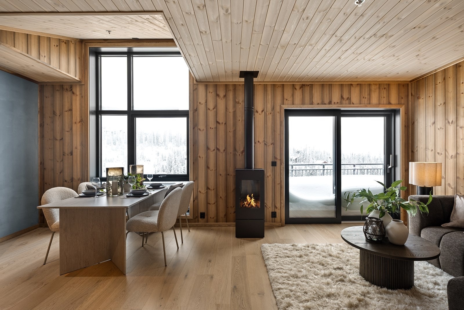 Rommet tilføres mye lys via store glassdører og vinduer. Galleribilde