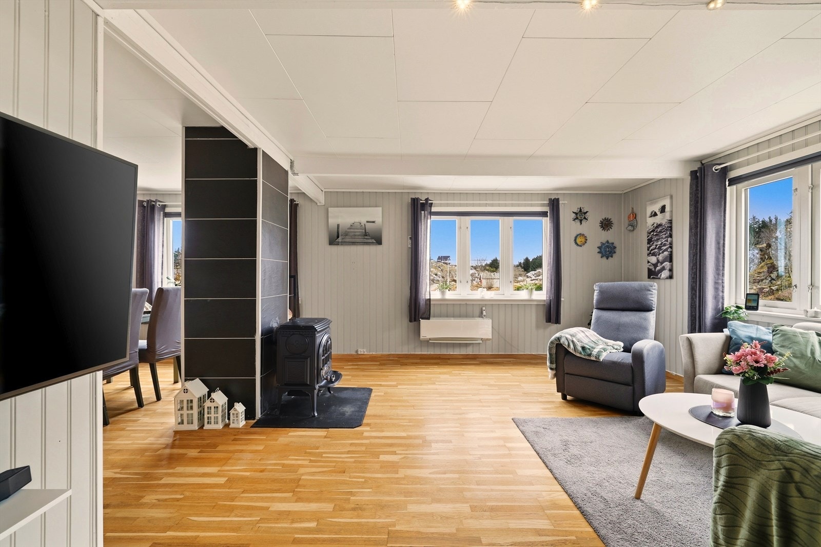 Peis i stue som varmer godt på kalde vinterdager. Galleribilde