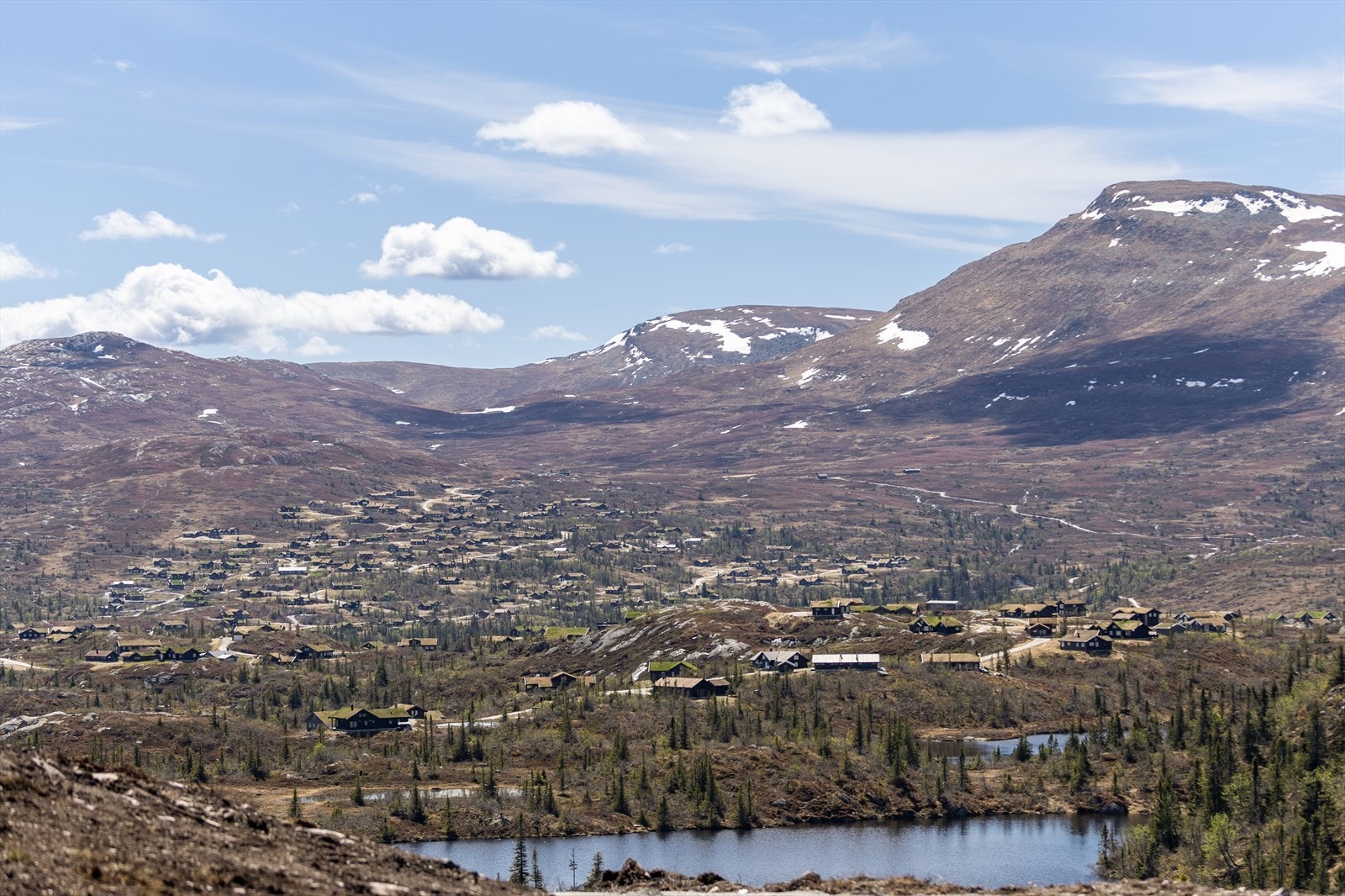 Utsikt mot Holmetjern og Høgevarde 1459 moh. tatt fra vegen ved tomten. Galleribilde