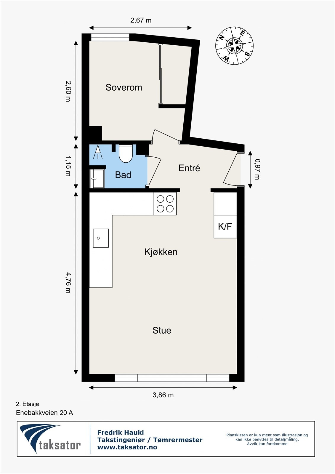 Planløsningen på 30 m² er smart utnyttet med entré, bad, soverom og stue med kjøkken. Galleribilde