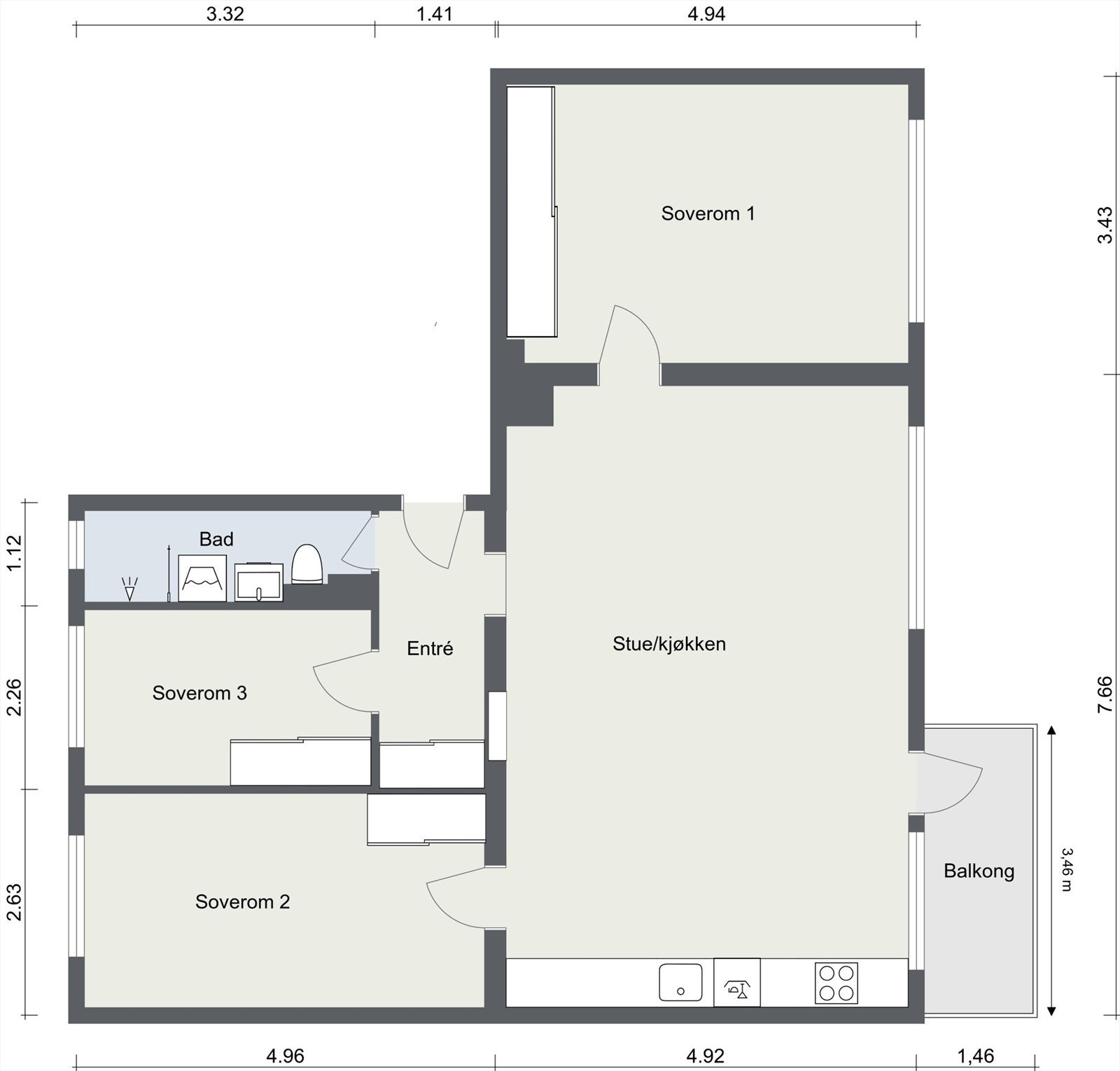 Leiligheten har en meget god planløsning som strekker seg over 89 m². Kom på visning for å planlegge hvordan du skal innrede din nye bolig. Galleribilde