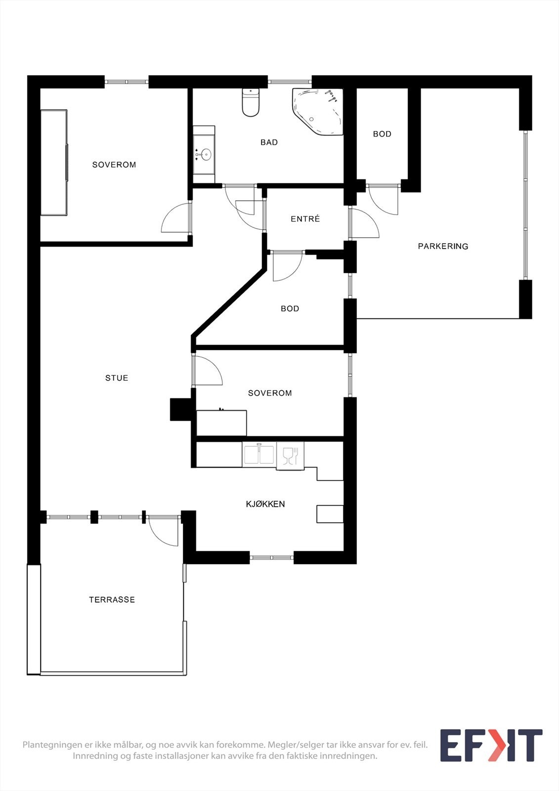 Boligen har en praktisk planløsning med alt på ett plan Galleribilde