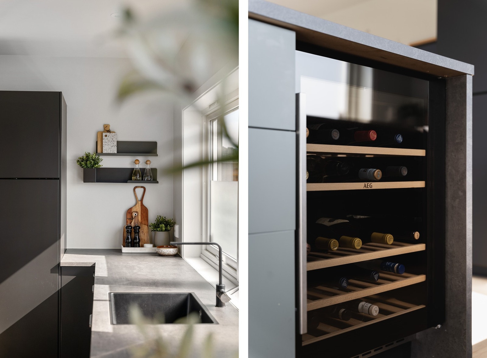 Av integrerte hvitevarer følger: induksjonsplatetopp, stekeovn, mikrobølgeovn, vinskap, oppvaskmaskin, kjøleskap og fryseskap. Galleribilde