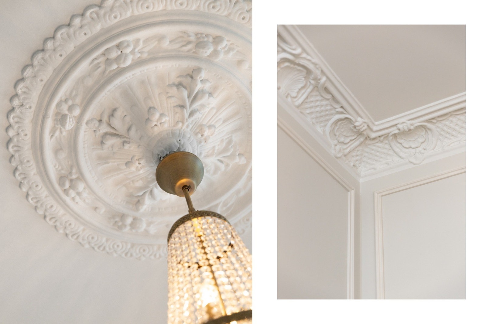 Leiligheten kombinerer moderne løsninger med klassiske detaljer som fiskebensparkett, stukkatur og rosetter, som gir boligen et elegant og tidløst uttrykk. Galleribilde