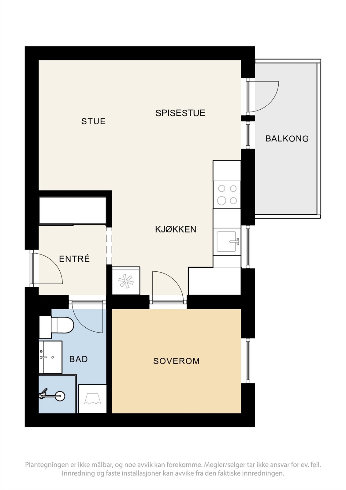 Plantegning. I tillegg disponerer leiligheten en loftsbod med gulvareal på ca. 7m² Galleribilde