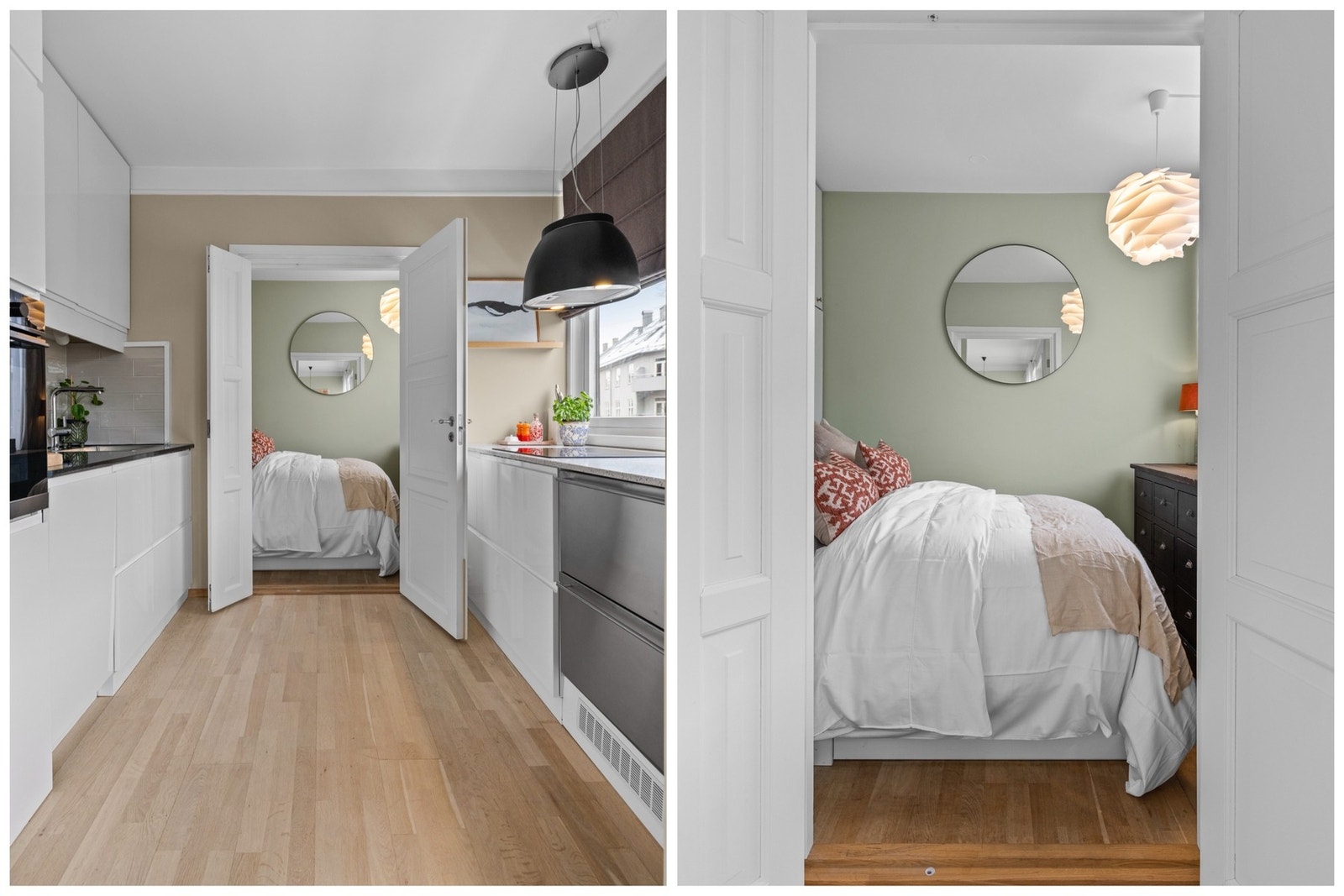 Det er lekre klassiske fløydører inn til soverommet. Galleribilde