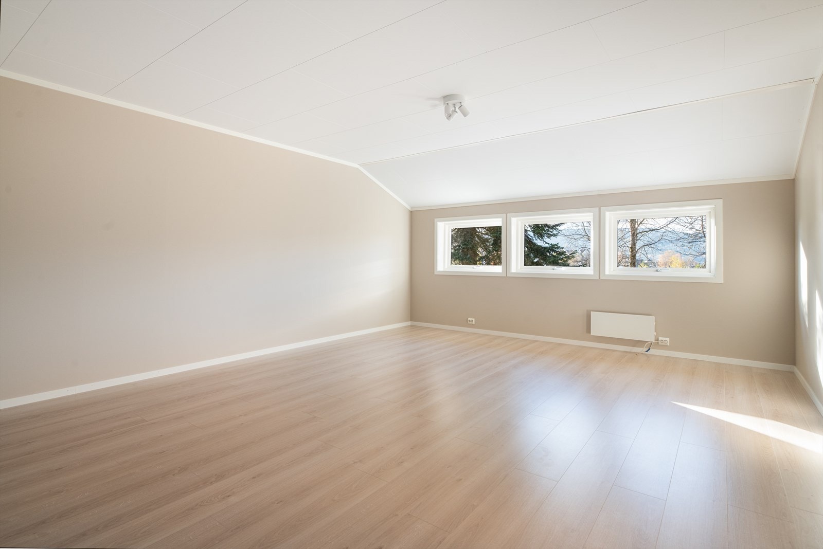 Her er det kombinert stue/kjøkken med duse fargetoner og nydelig utsikt fra vinduene. Før salg har Sauherad elektro koblet strøm og installert nytt sikringsskap i leiligheten. Galleribilde