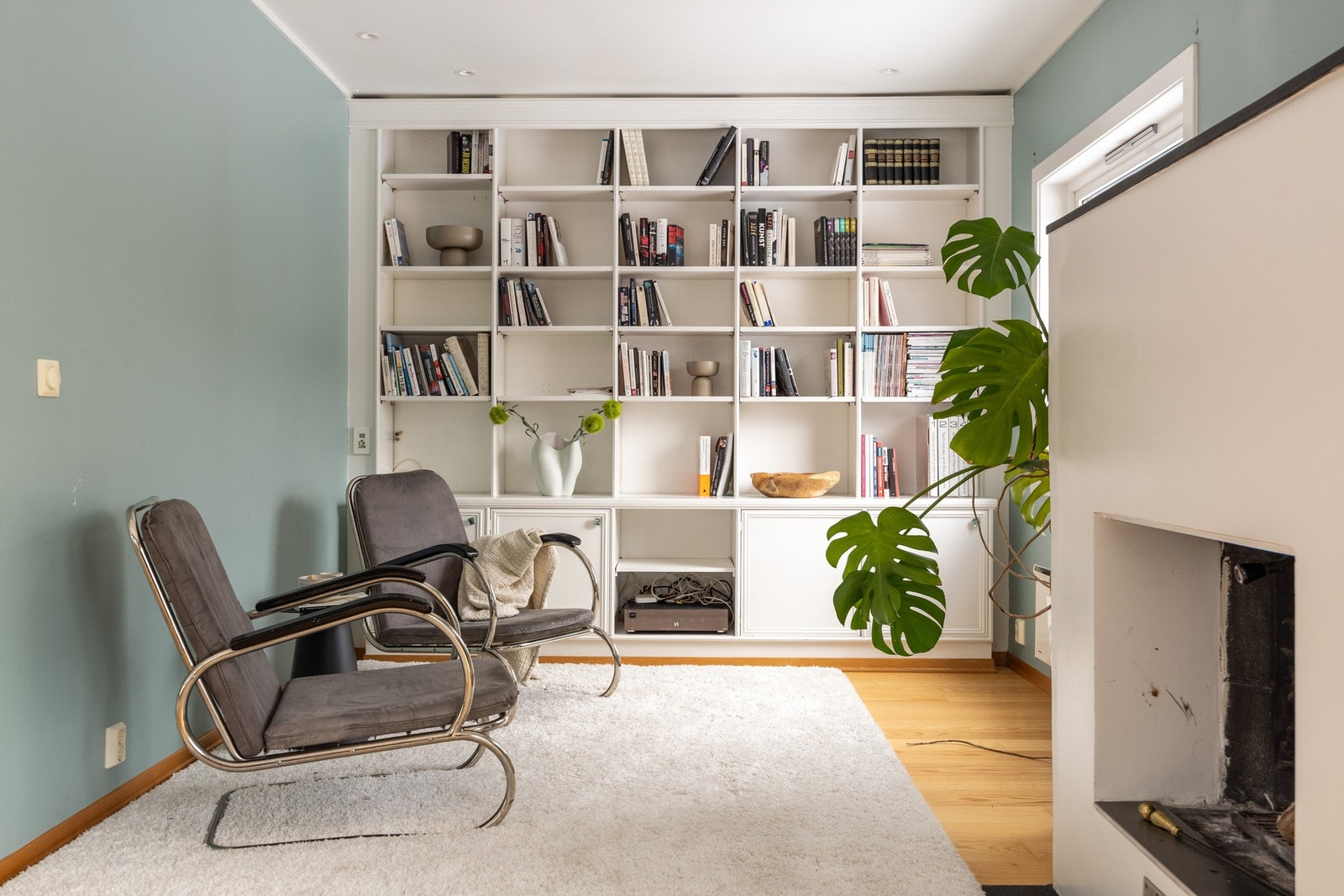 Romslig sone med innebygd hylleløsning, bibliotekhjørne. Galleribilde