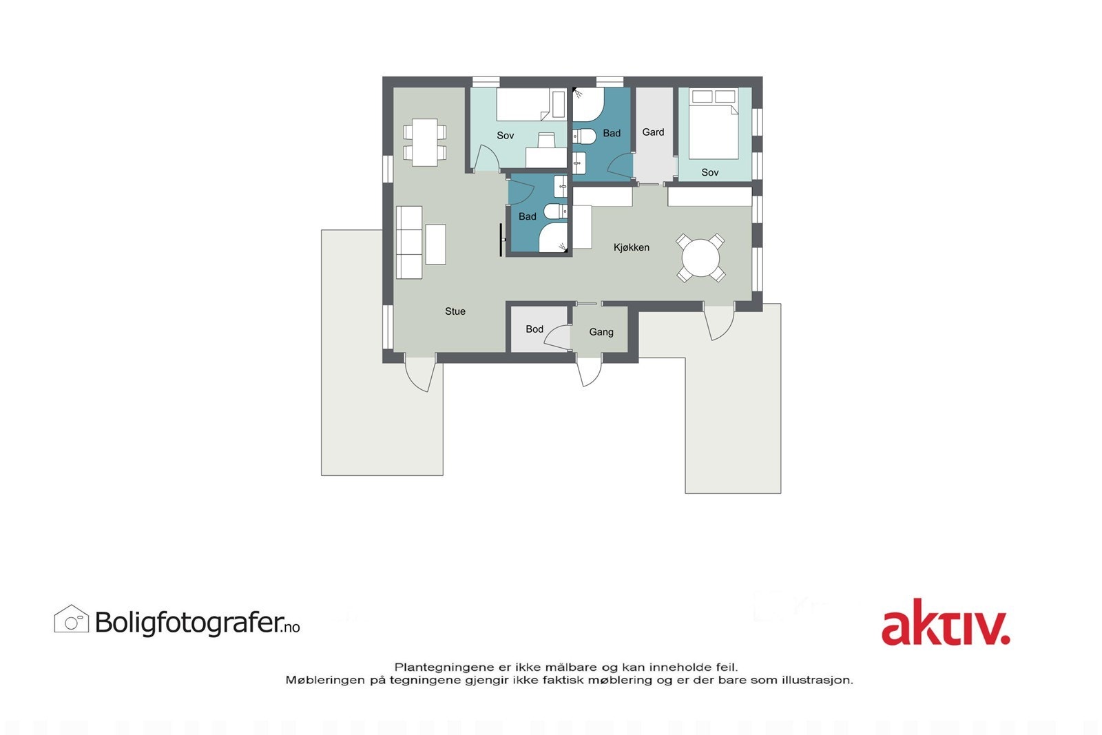 Plantegning - legg merke til vindusflater på 3/4 vegger og gjennomgående med veranda i øst og vest Galleribilde