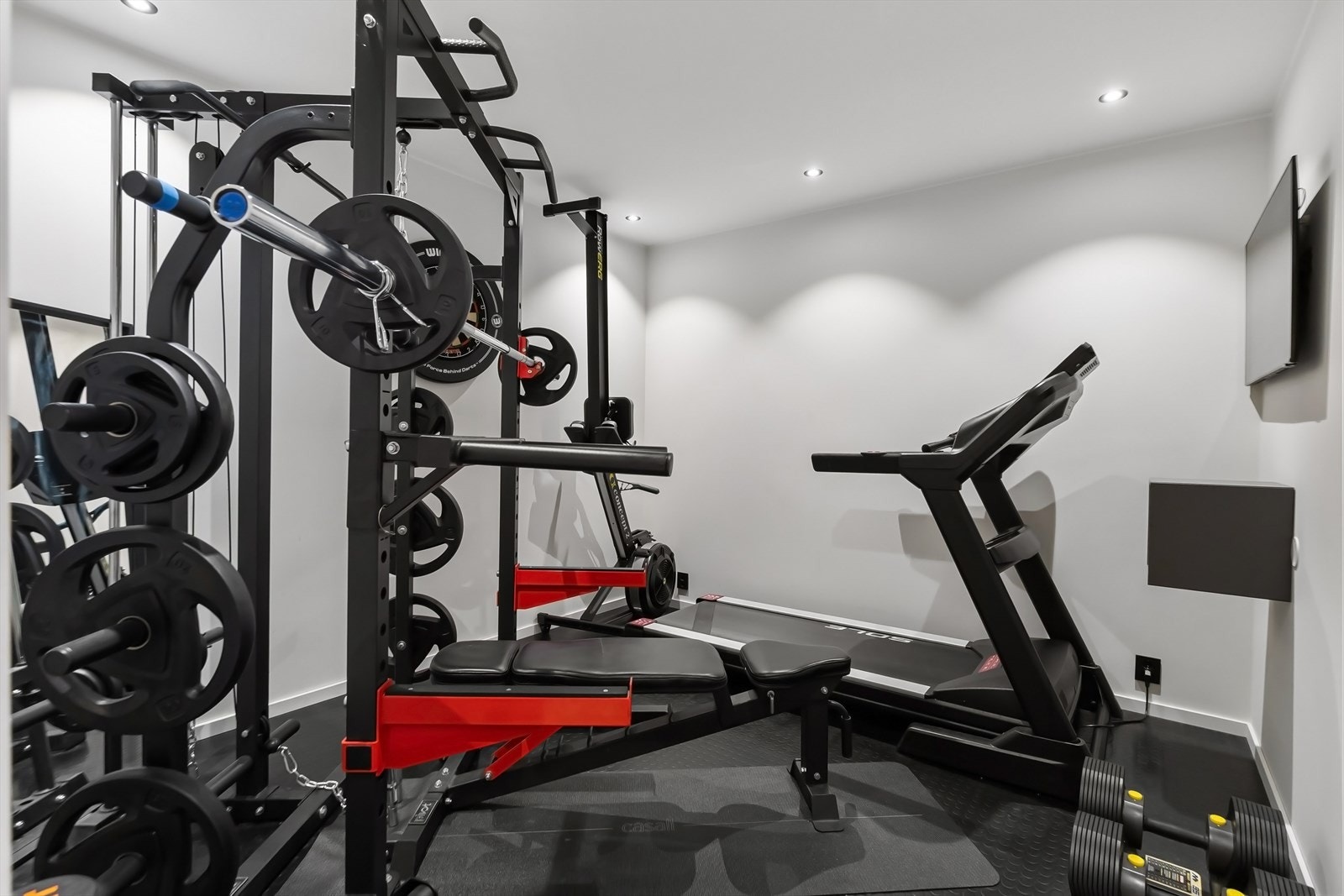 Eget treningsstudio i kjeller med god plass til flere apparater. Galleribilde