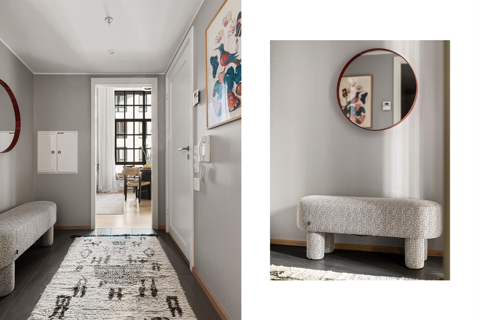 Velkommen inn! Entréen gir en stemningsfull velkomst der du umiddelbart møtes av de ikoniske fabrikkvinduene som rammer inn lyset og boligens industrielle karakter. Galleribilde