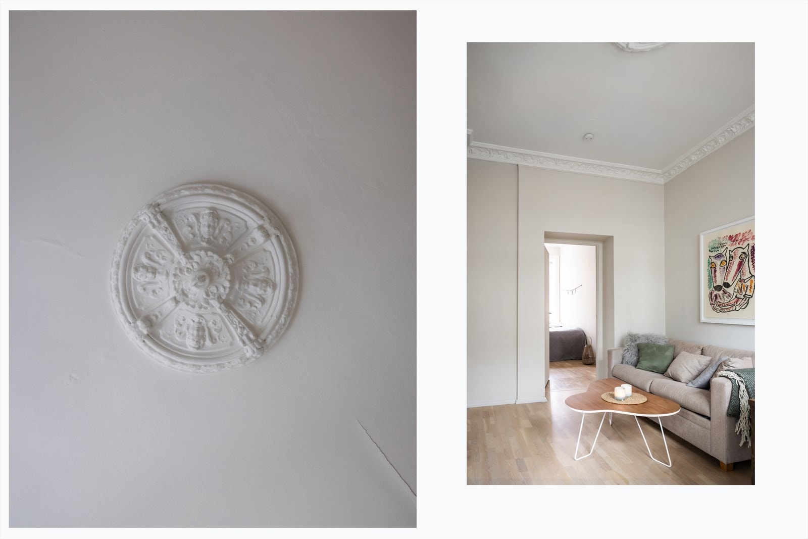 Klassiske detaljer med stukkatur og rosett. Galleribilde