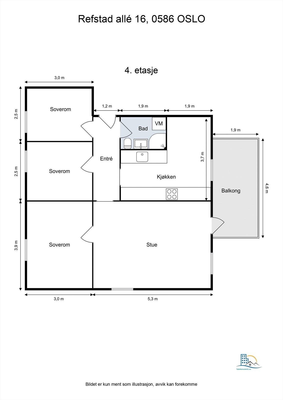 Planløsning. I tillegg disponerer boligen en kjelelrbod. Galleribilde