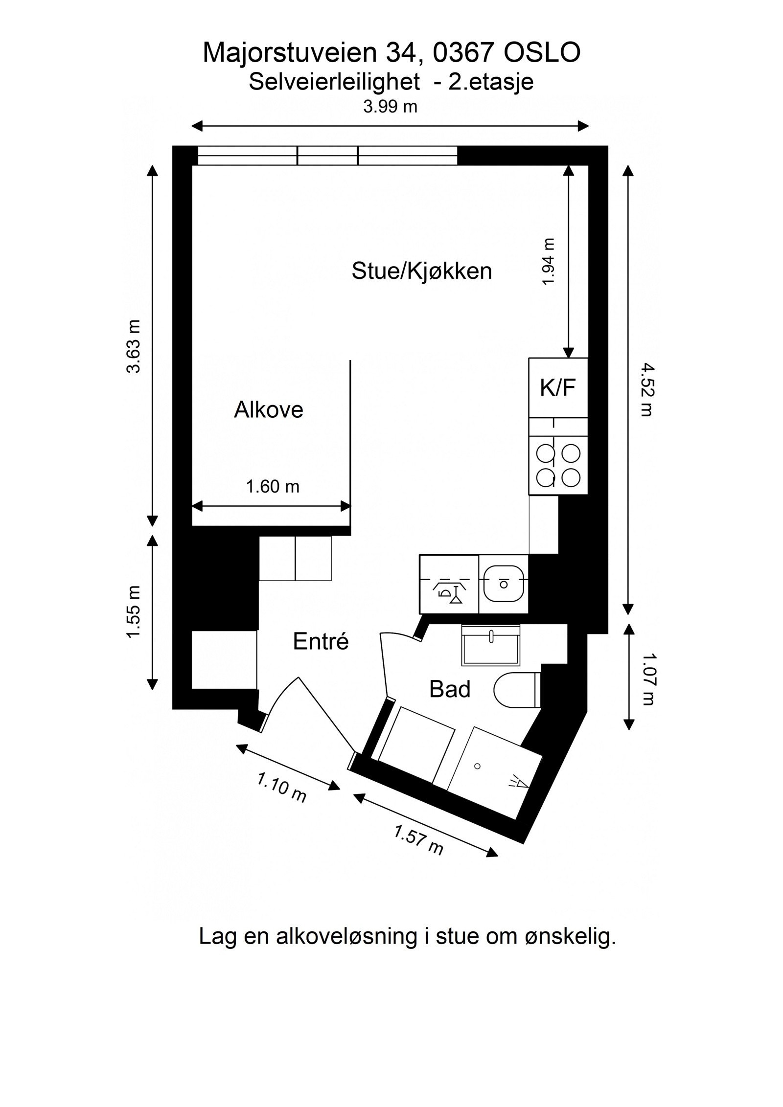 Forslag med alkove i stuen. Galleribilde