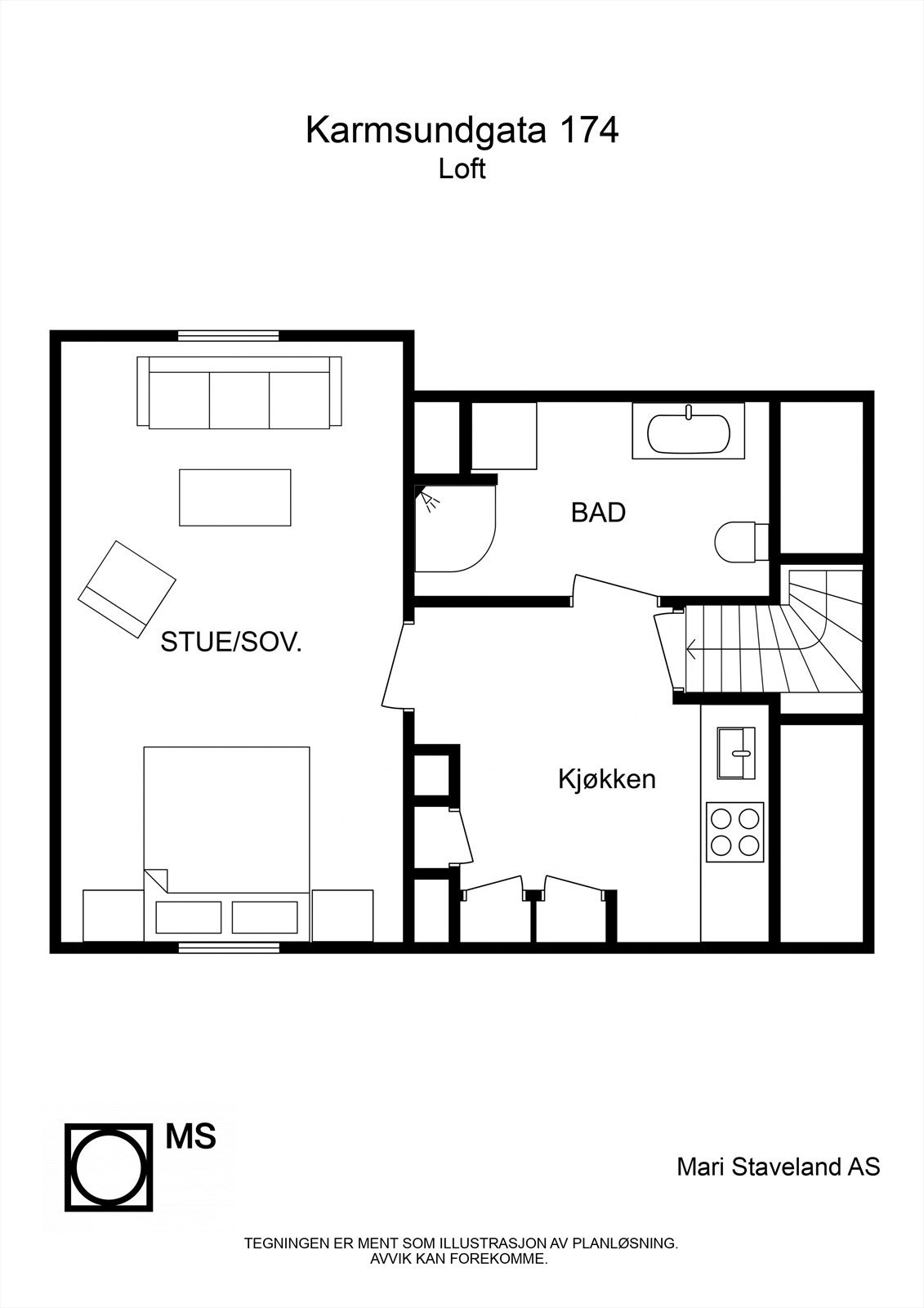 Plantegning | Loftsetasje | Hele loftsetasjen er ikke godkjent for varig opphold (se pkt. ferdigattest). Galleribilde