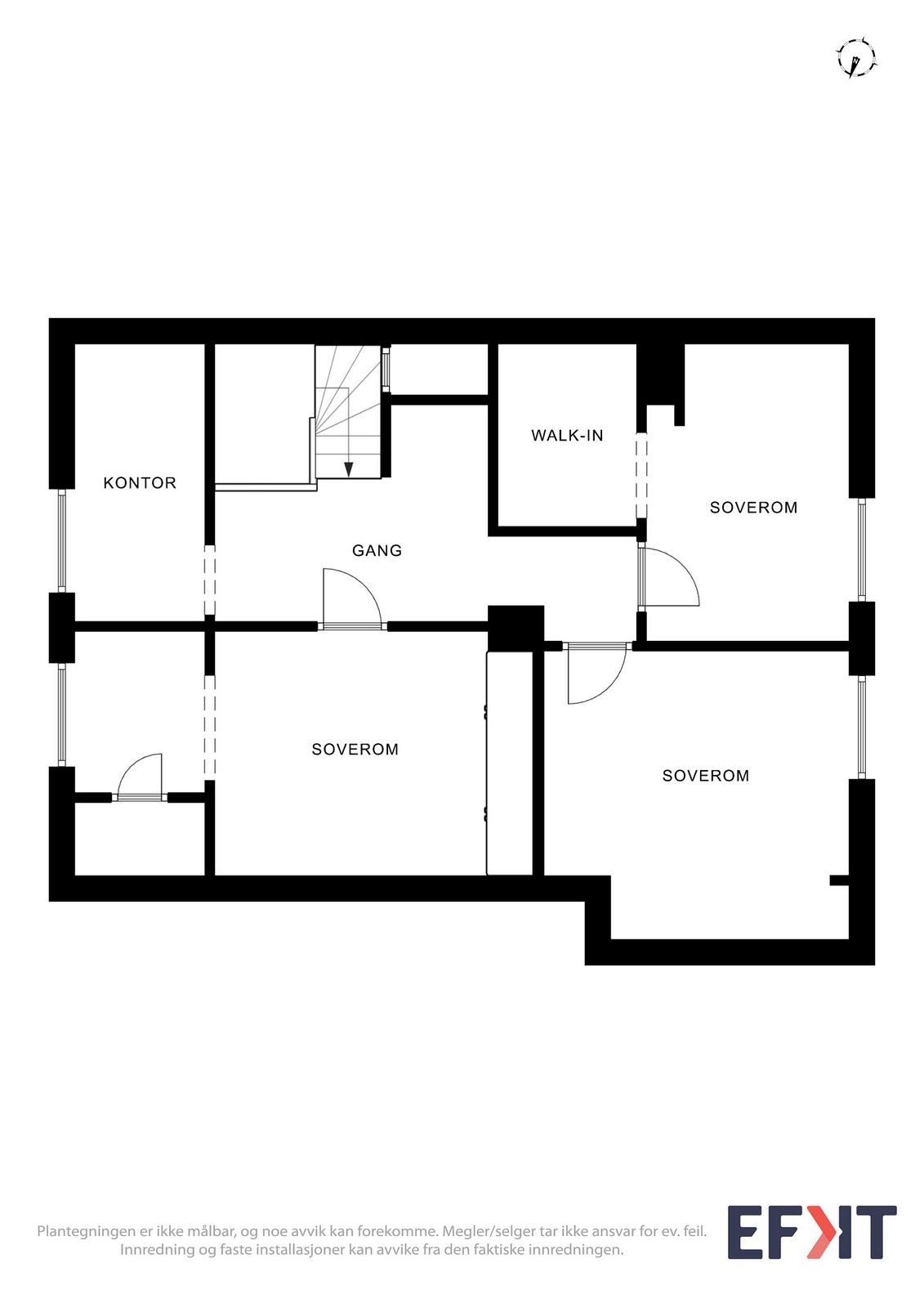 Plantegning over 2. etg. i opprinnelig del av boligen. Vi har ikke fått plantegning over loftstuen som ligger i 2. etg. i tilbygget del. Planskisse basert på dagens bruk. Punktet må leses i sammenheng med "ferdigattest/brukstillatelse i salgsoppgave". Galleribilde