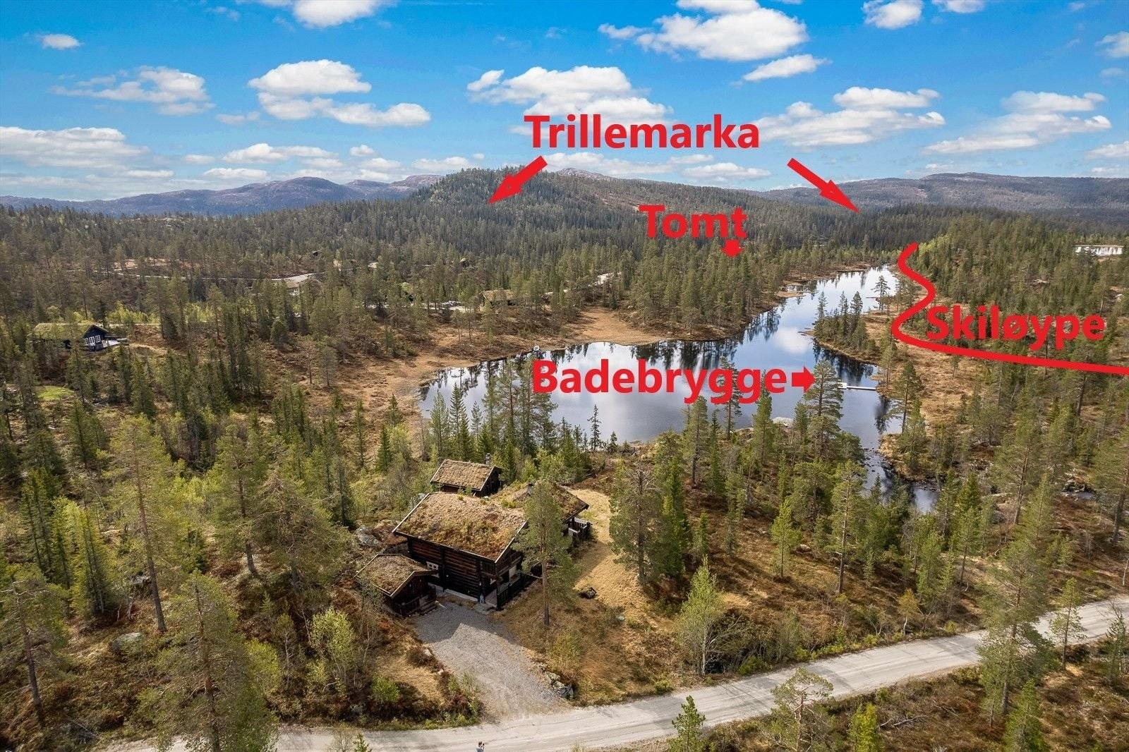 Dronefoto med tomt markert Galleribilde