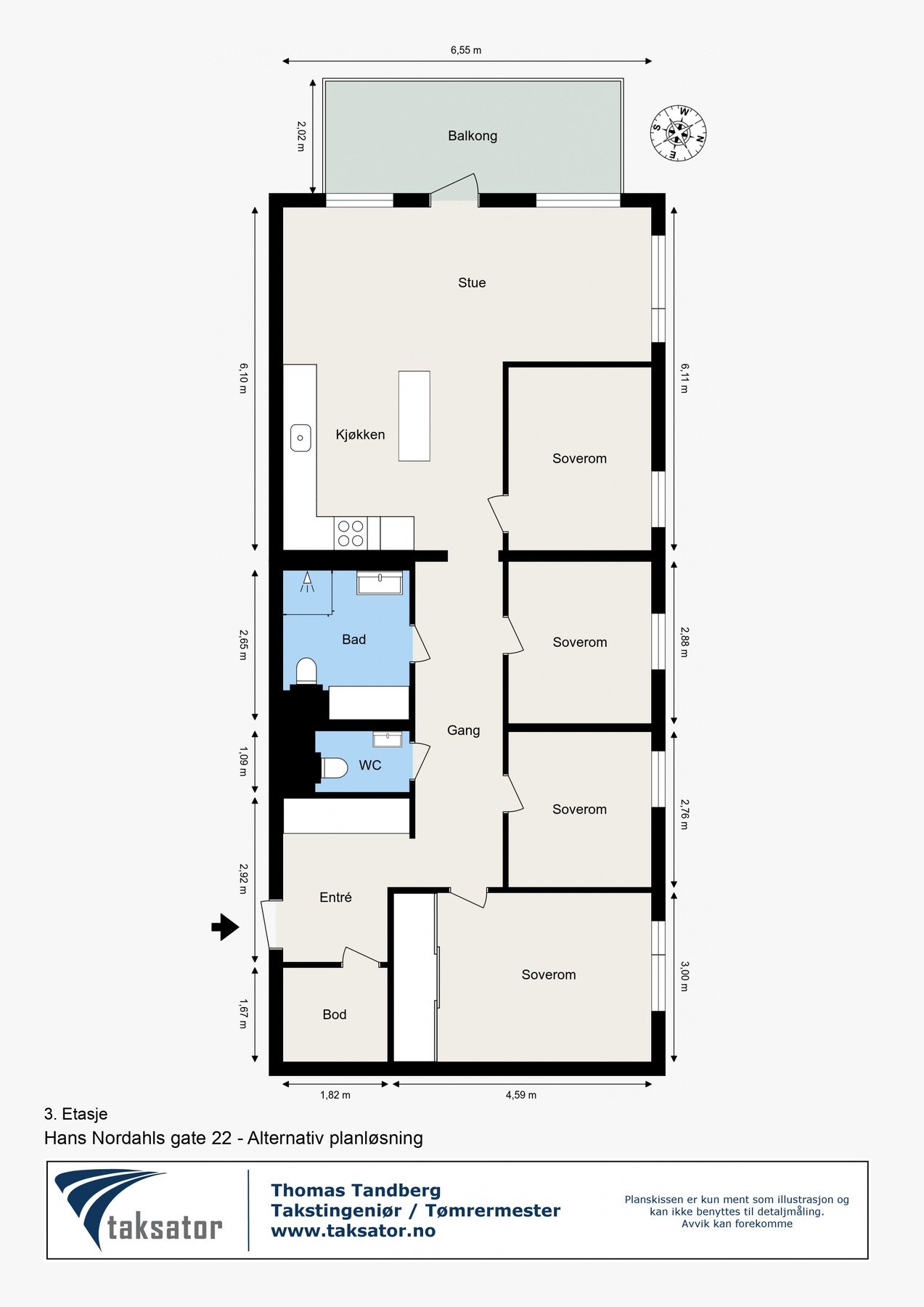 Alternativ planløsning uten skillevegg mellom kjøkkenet og stuen. Galleribilde