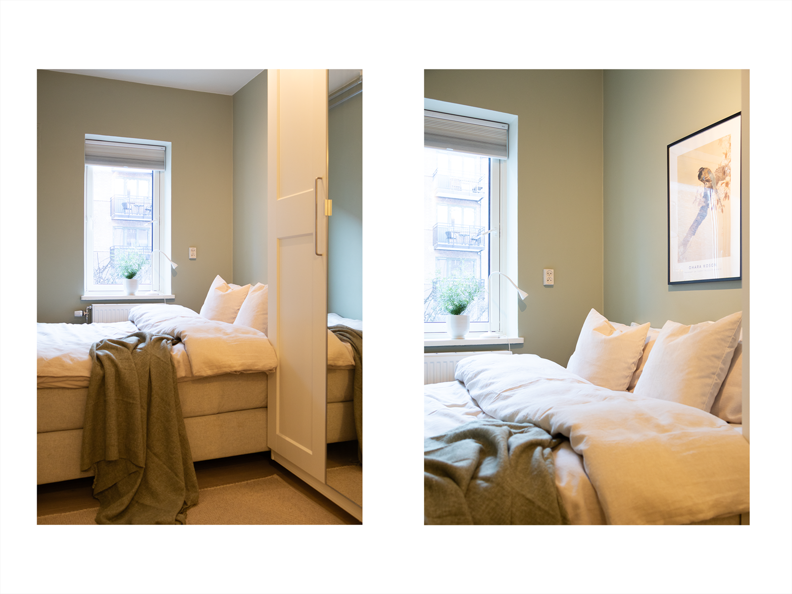 Praktisk garderobeskap medfølger salget. Rommet er ellers malt i en lun og behagelig fargetone, og har i likhet med stuen gulv fra 2020. Galleribilde