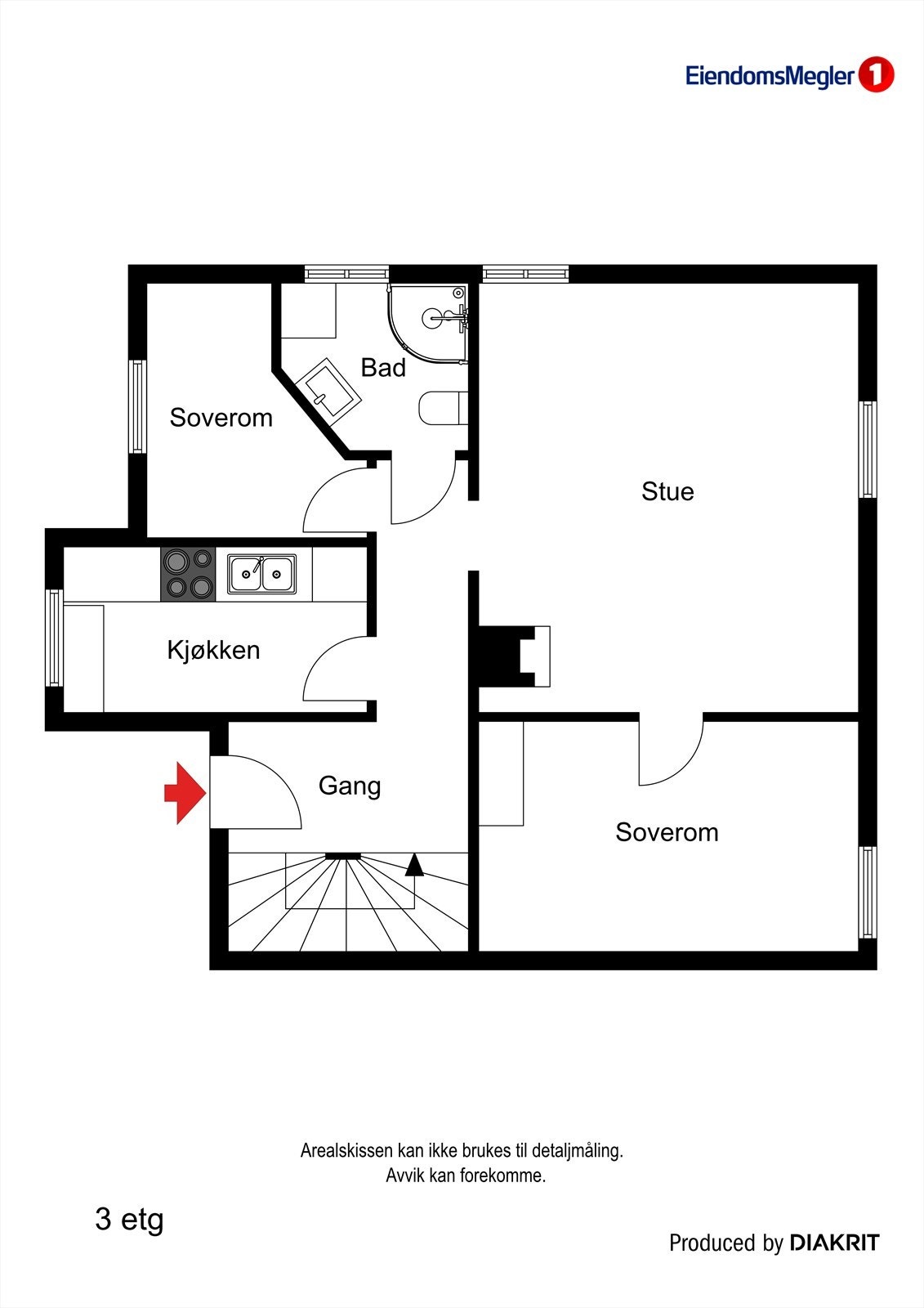 Plantegning av leiligheten. I byggets 3.etasje Galleribilde