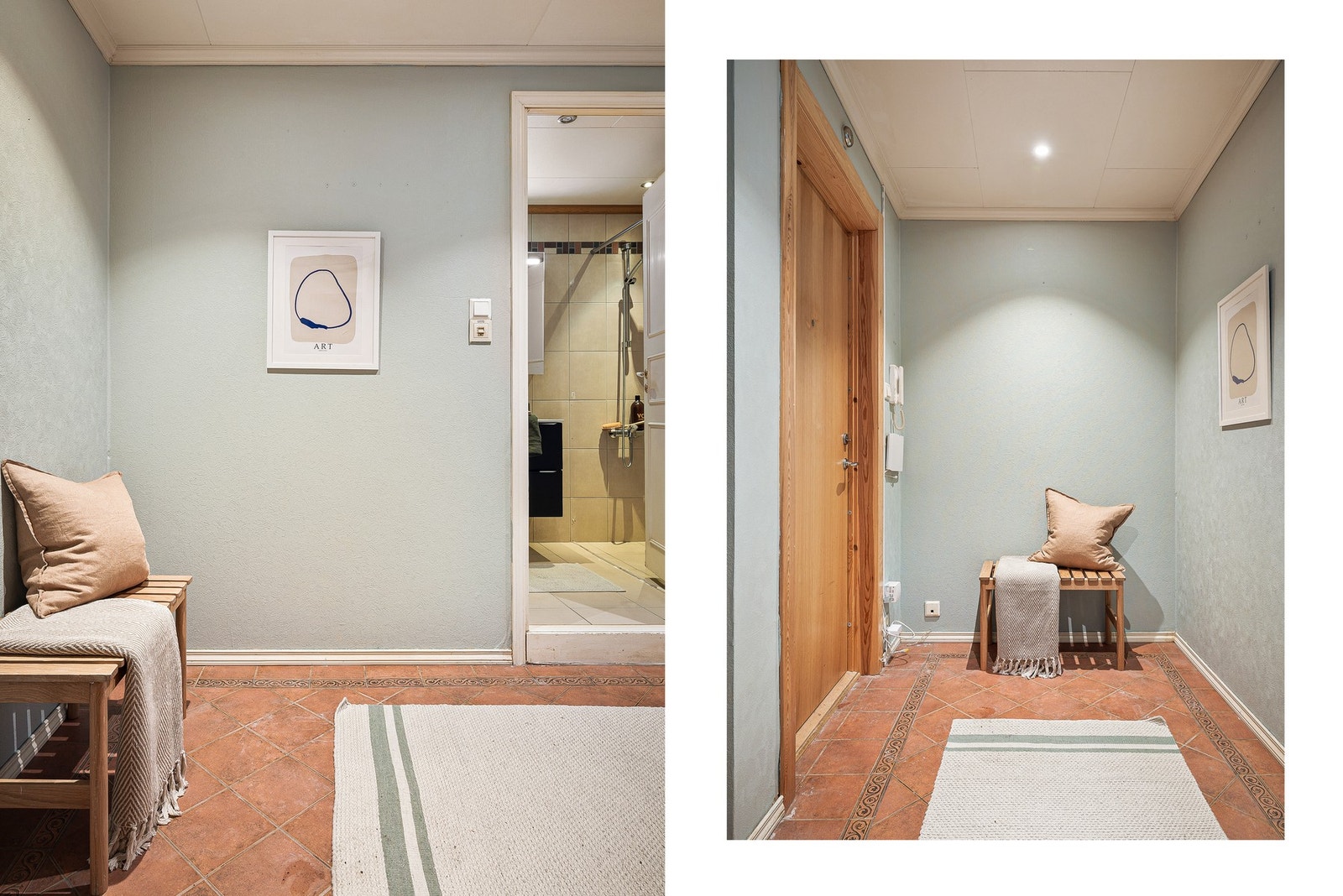 Entréen er lys og praktisk. Her er det 6,4 kvm med flislagt gulv som er både slitesterkt og lett å vedlikeholde. Galleribilde