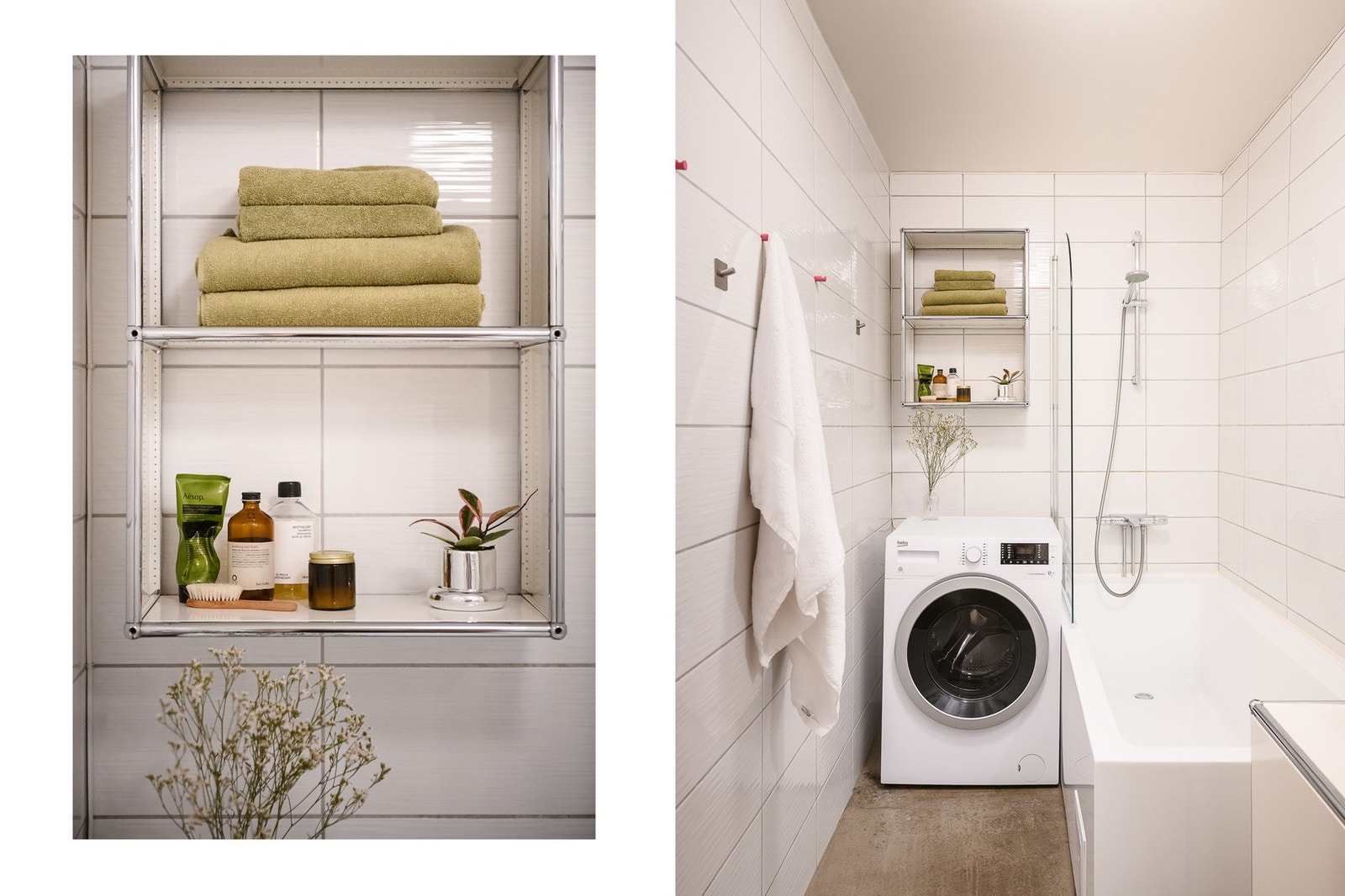 Baderommet har badekar, opplegg for vaskemaskin og elektriske varmekabler i gulvet for ekstra komfort. Galleribilde