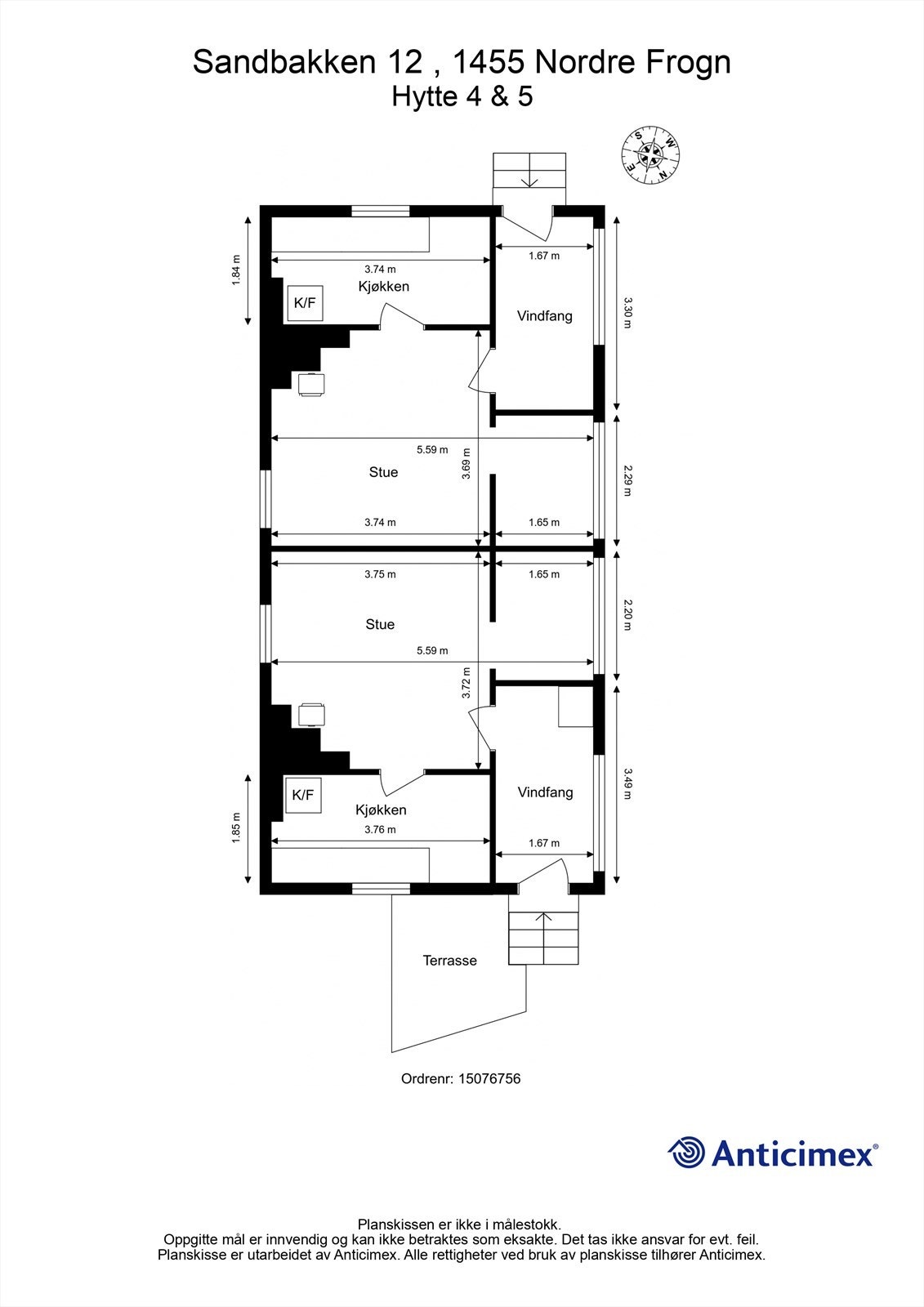 Veiledende planskisse av hytte #4 og #5. Galleribilde