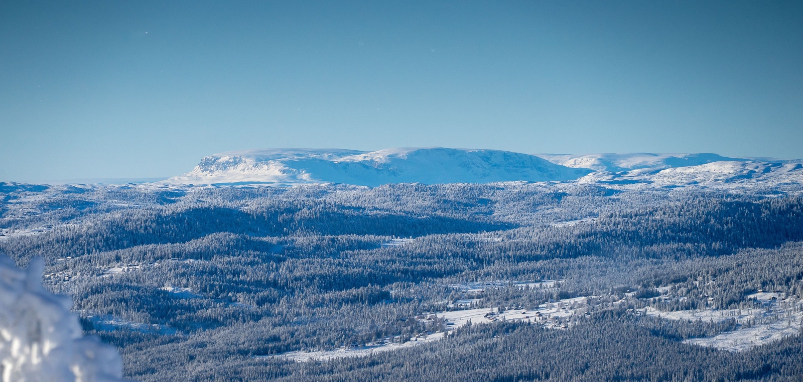 Utsikten fra hytta blir storslått mot en rekke fjell og vakker natur fra stue og spisestue. Galleribilde