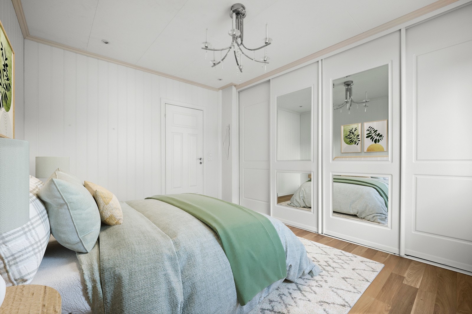 Soverommet har god plass til oppbevaring av klær i garderobeskap Galleribilde