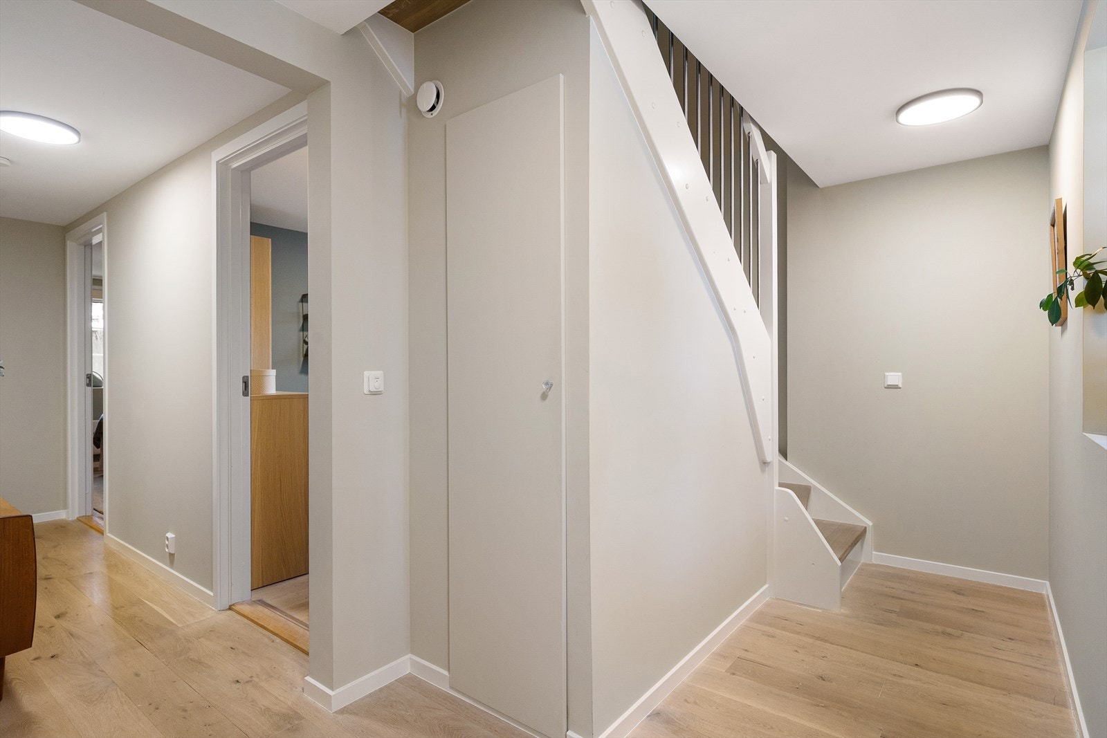 Gangen tar deg til alle rom i underetasjen. Under trappen er det rikelig med oppbevaringsplass. Galleribilde