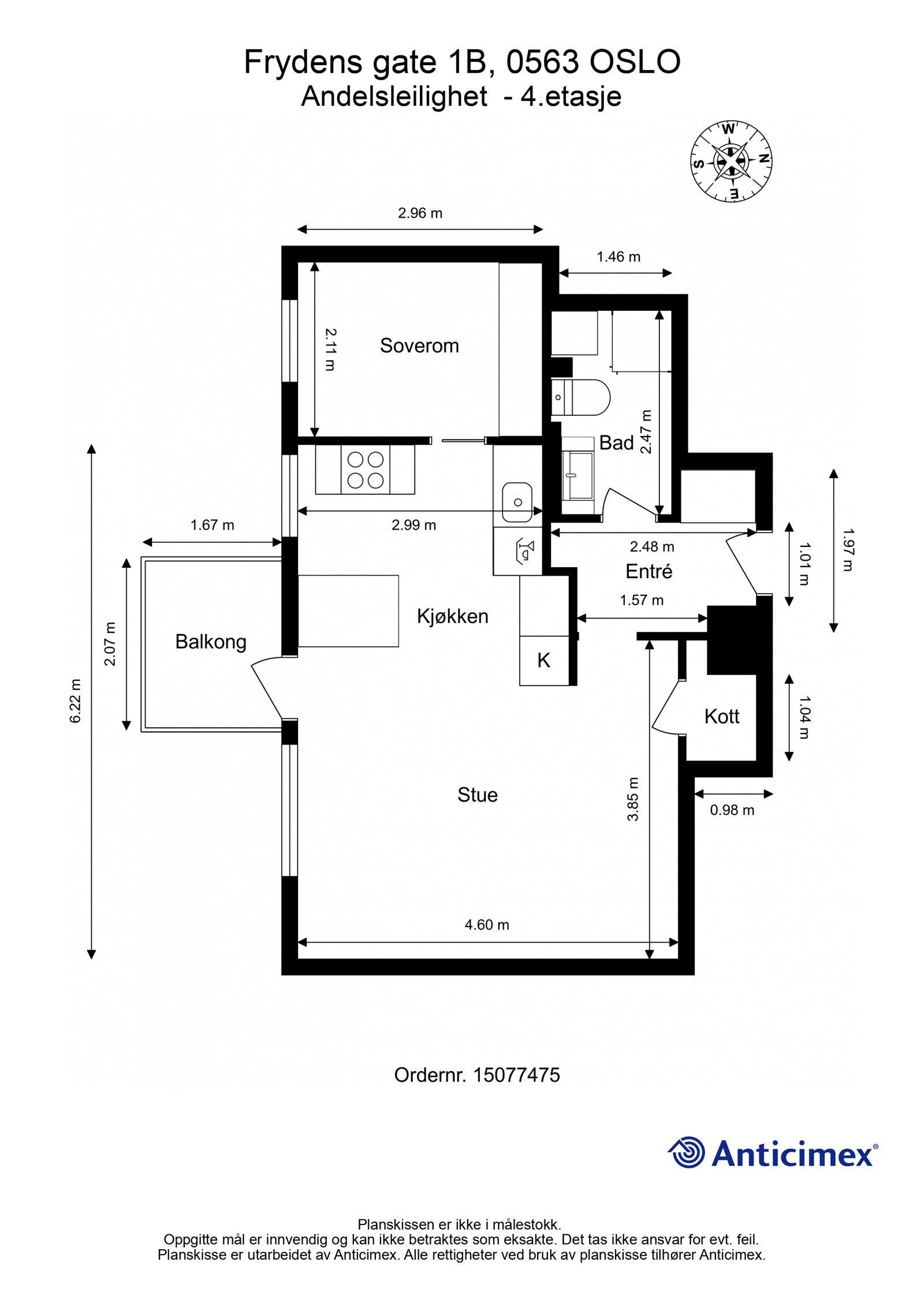 Plantegning med mål. Galleribilde