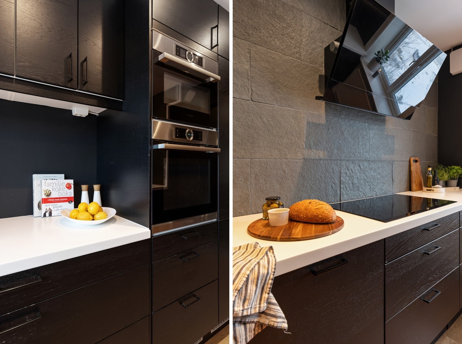 Oppvaskmaskin fra Miele, Liebherr kjøl/frys, Wiff platetopp og ventilator, samt ovn og kombi ovn/mikro fra Bosch. Galleribilde