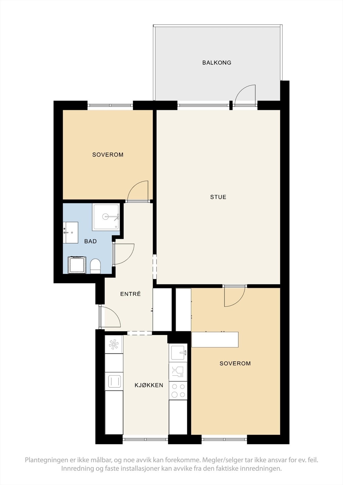 Leiligheten har en gjennomgående og god planløsning med to soverom og adskilte soner. Galleribilde