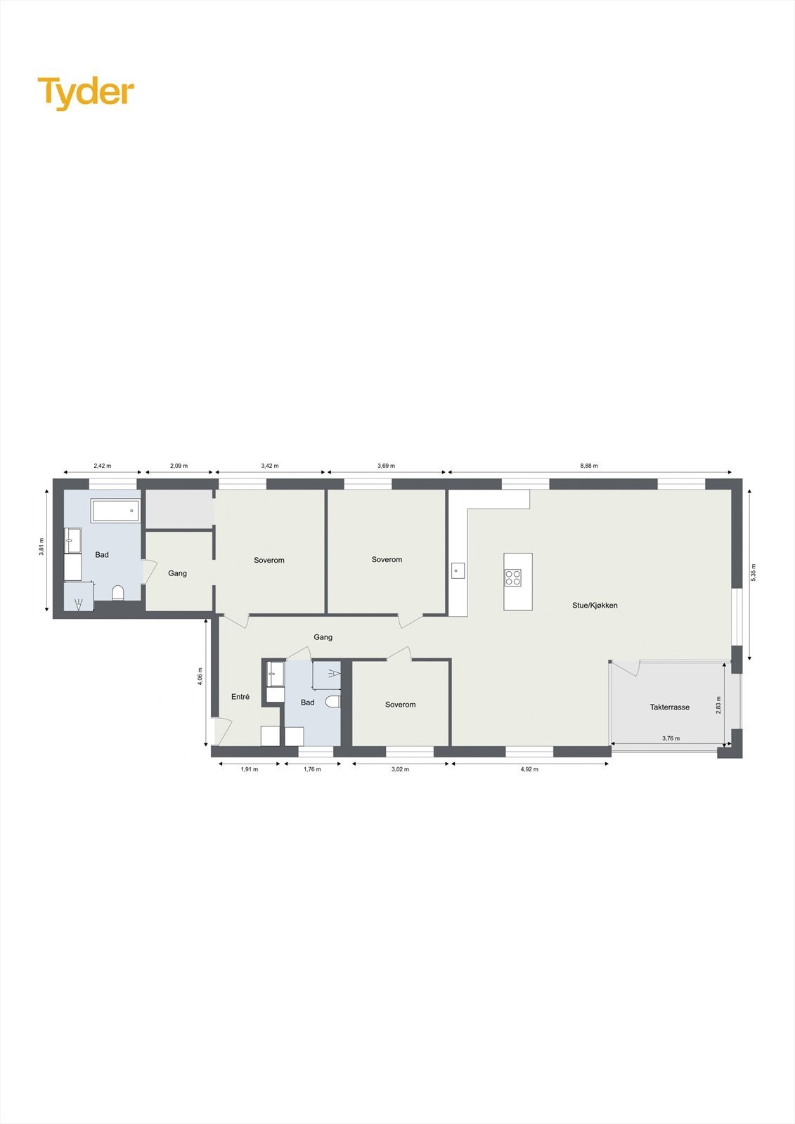 Gjennomtenkt og romslig toppleilighet med en svært åpen og lys planløsning Galleribilde