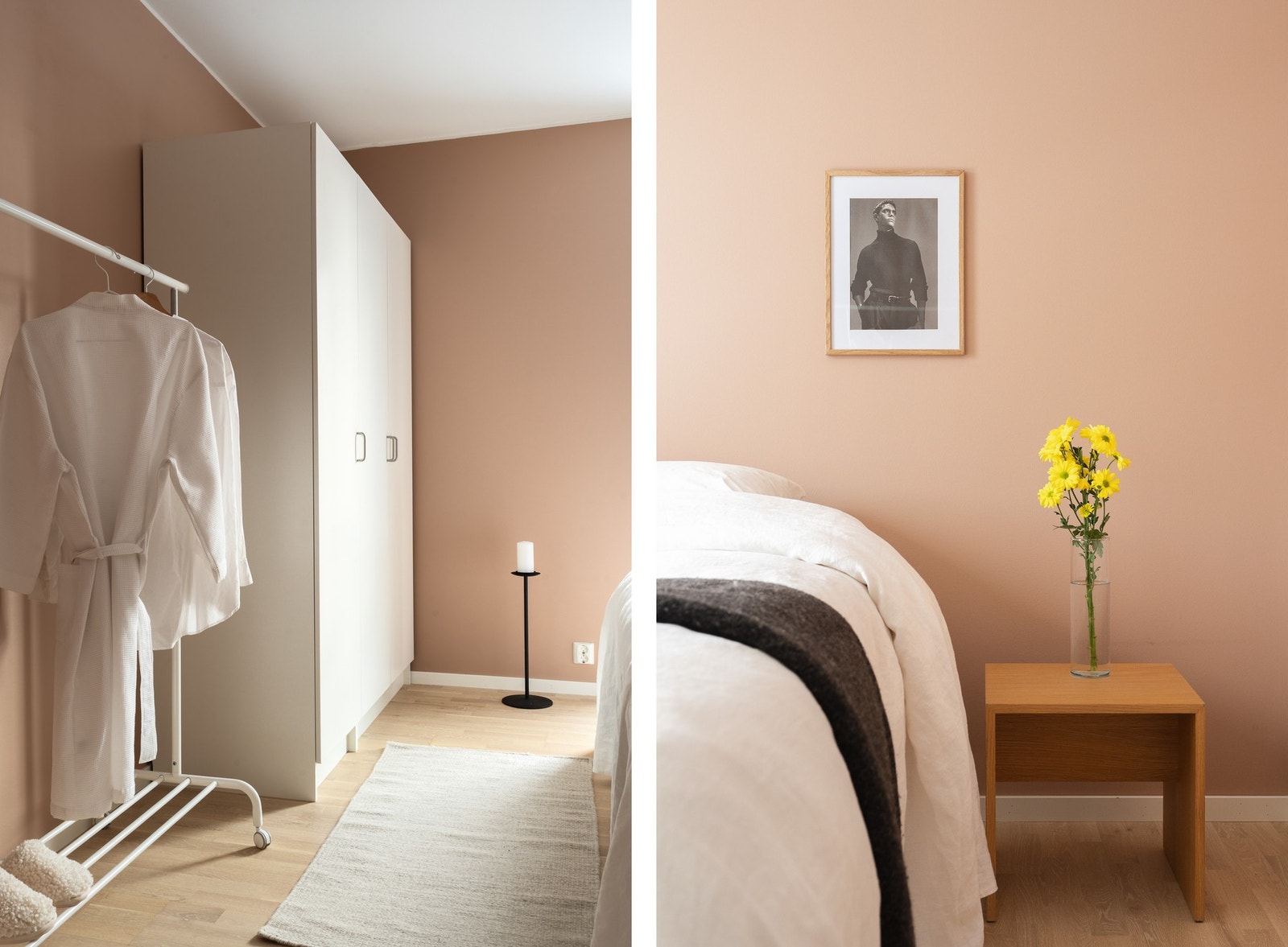 Det er god plass til dobbeltseng, nattbord på hver side og en praktisk garderobeløsning. Galleribilde