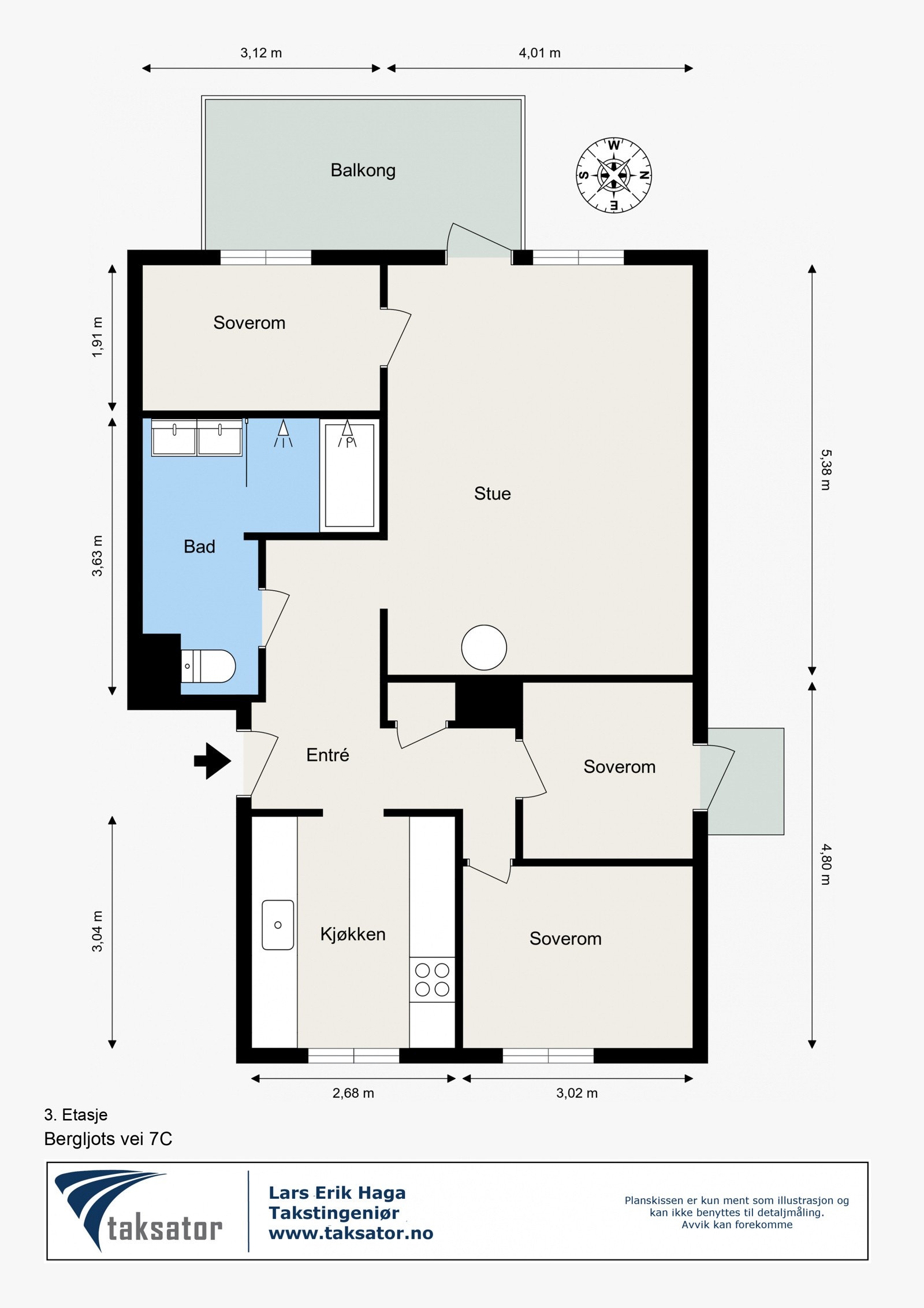 Alternativ planløsning der man deler av hovedsoverommet i to mindre soverom slik at man får en 4-roms. Galleribilde