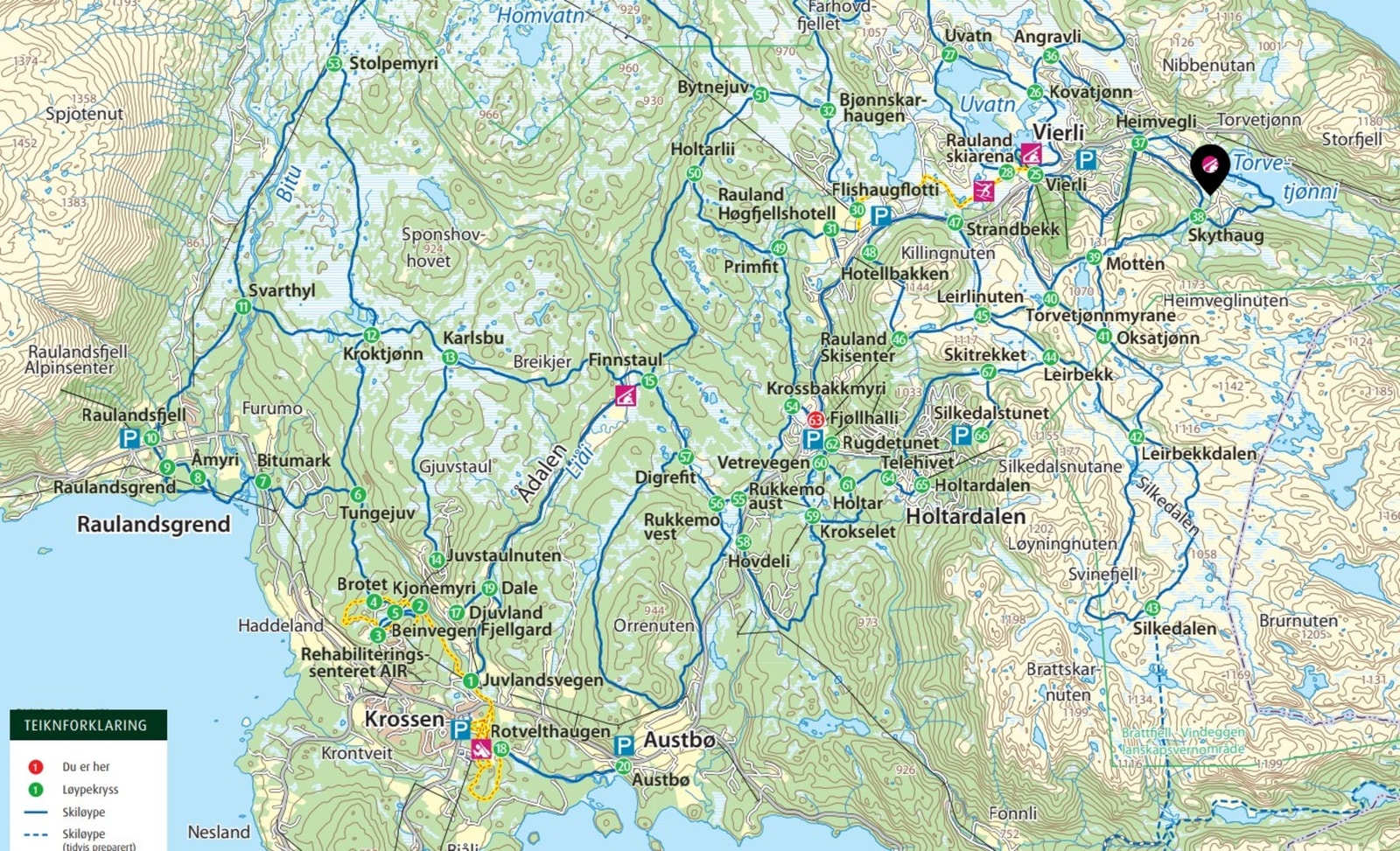 Hytta markert i langrennskartet - Et av Norges beste løypenett Galleribilde