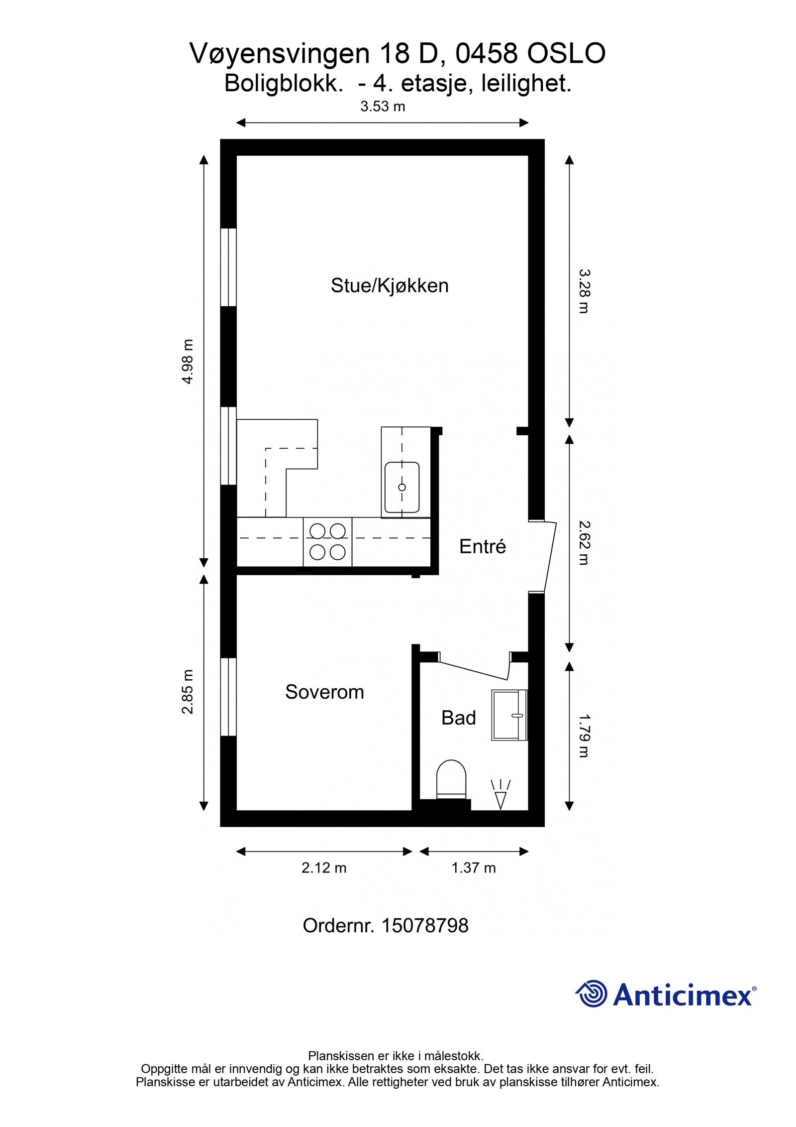 - Plantegning med mål Vøyensvingen 18 D_4. etasje - Galleribilde