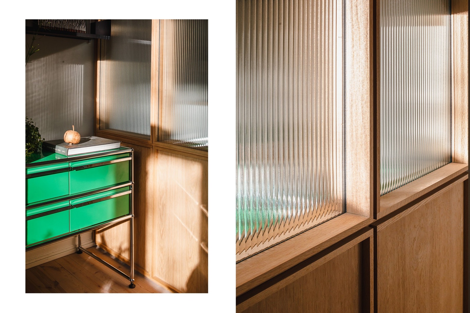 Den snekkerbygde glassveggen gir et særegent preg og slipper lys mellom rommene. Galleribilde