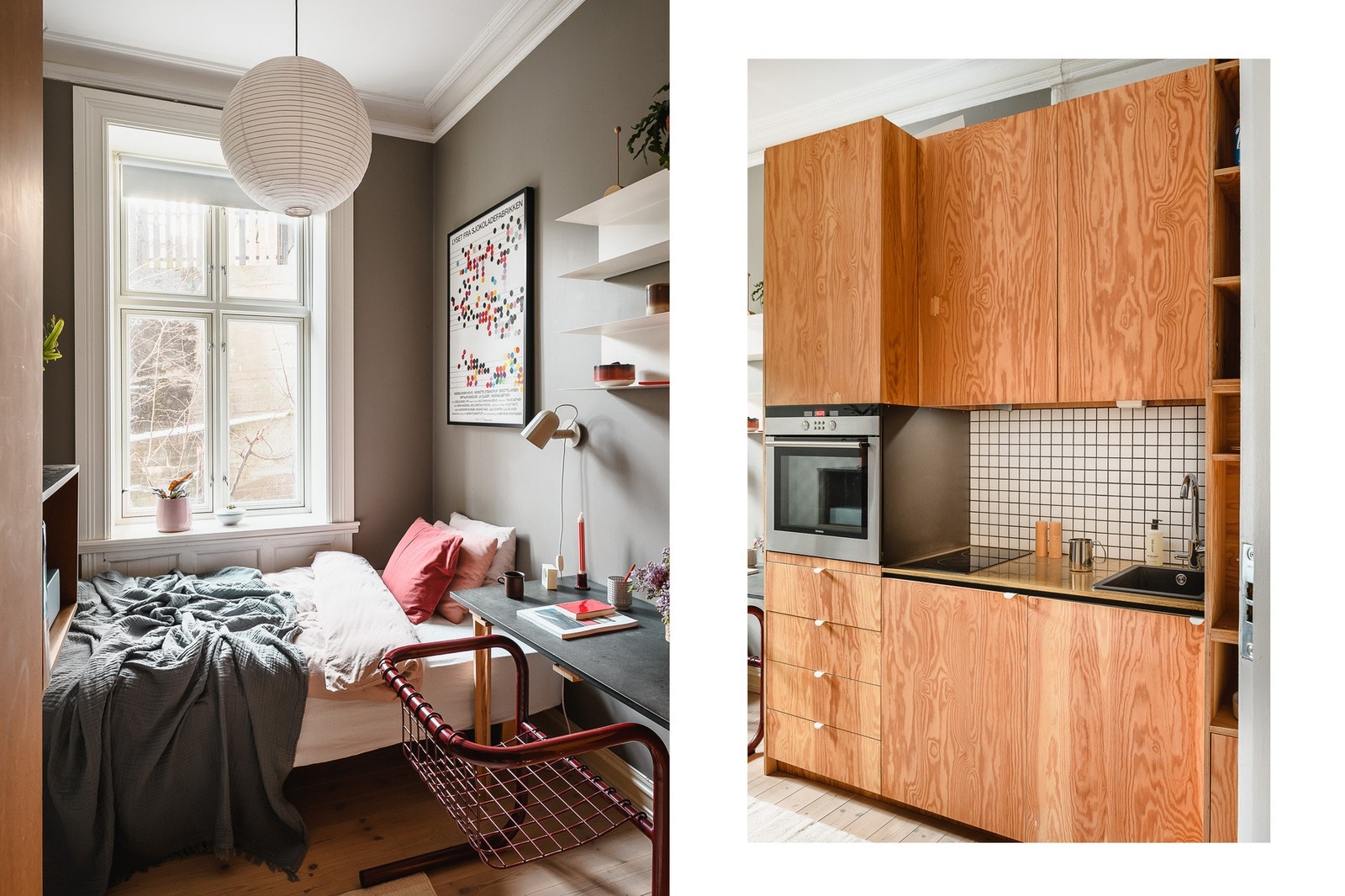 Den andre hybelen har også en arealeffektiv kjøkkenløsning med integrerte hvitevarer. Galleribilde