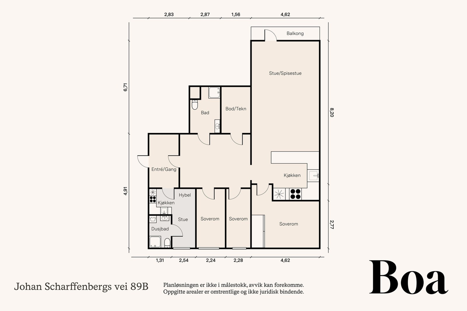 Planløsning med hybel. Galleribilde