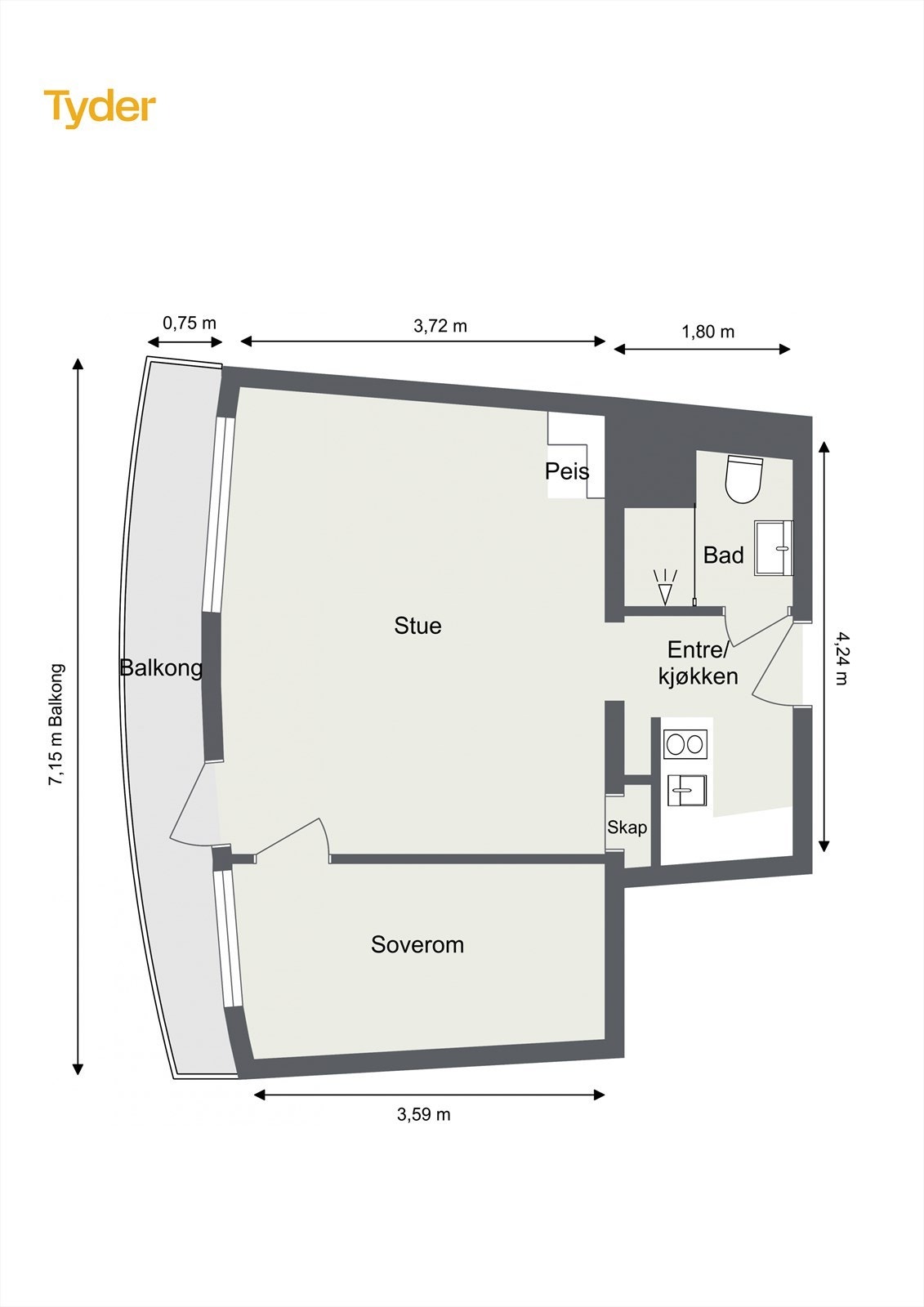 Leiligheten har en smart og effektiv planløsning med rom for å tilpasse etter egne behov Galleribilde