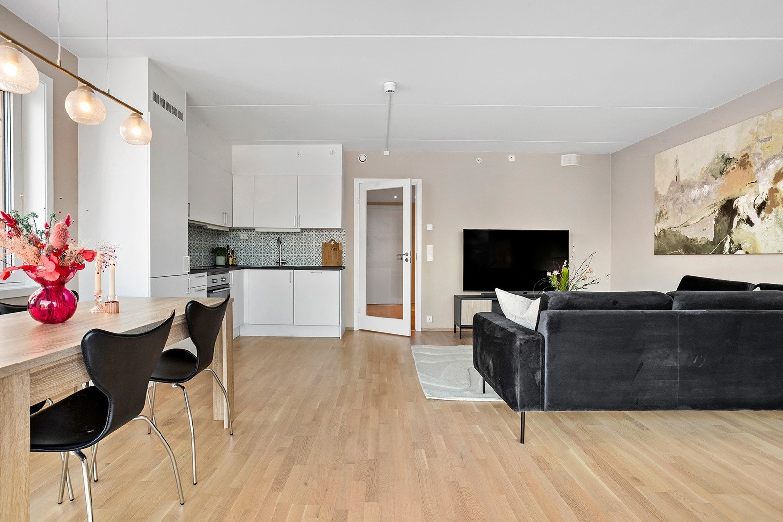 Gulv belagt flott med 3-stavs parkett Galleribilde