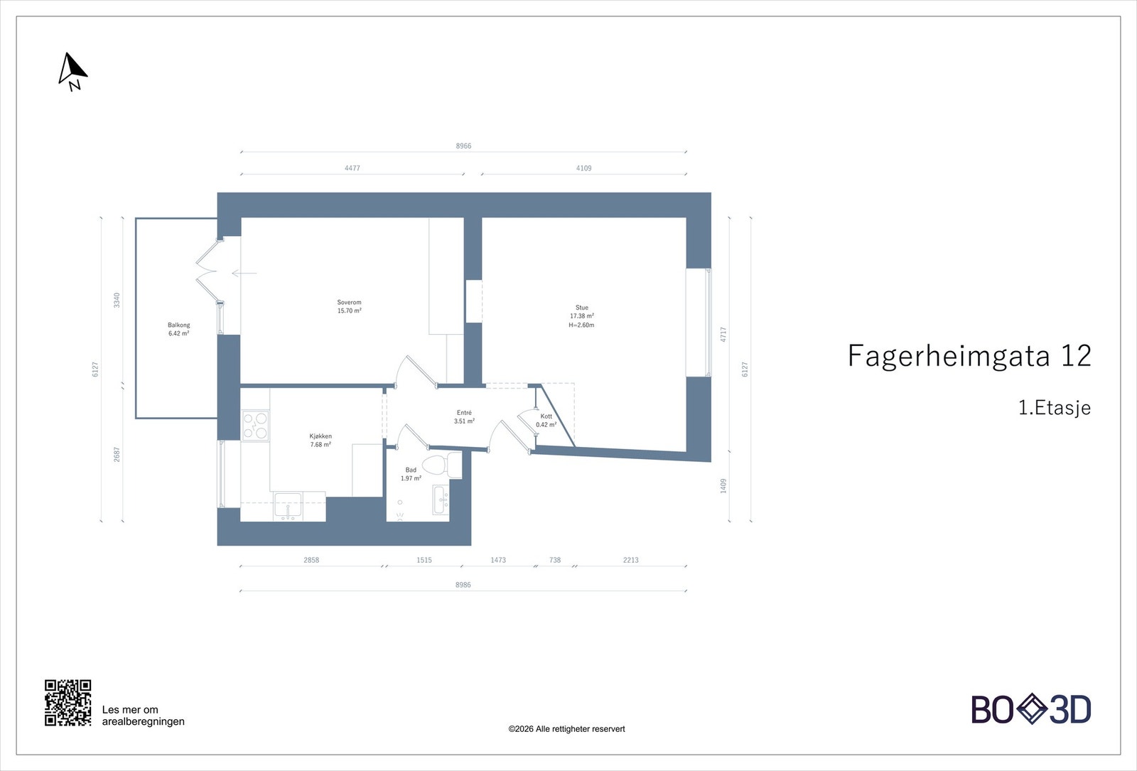 Her får du orientert deg litt. Balkongen er vestvendt, og vender ut mot skjermet gårdsrom. Galleribilde