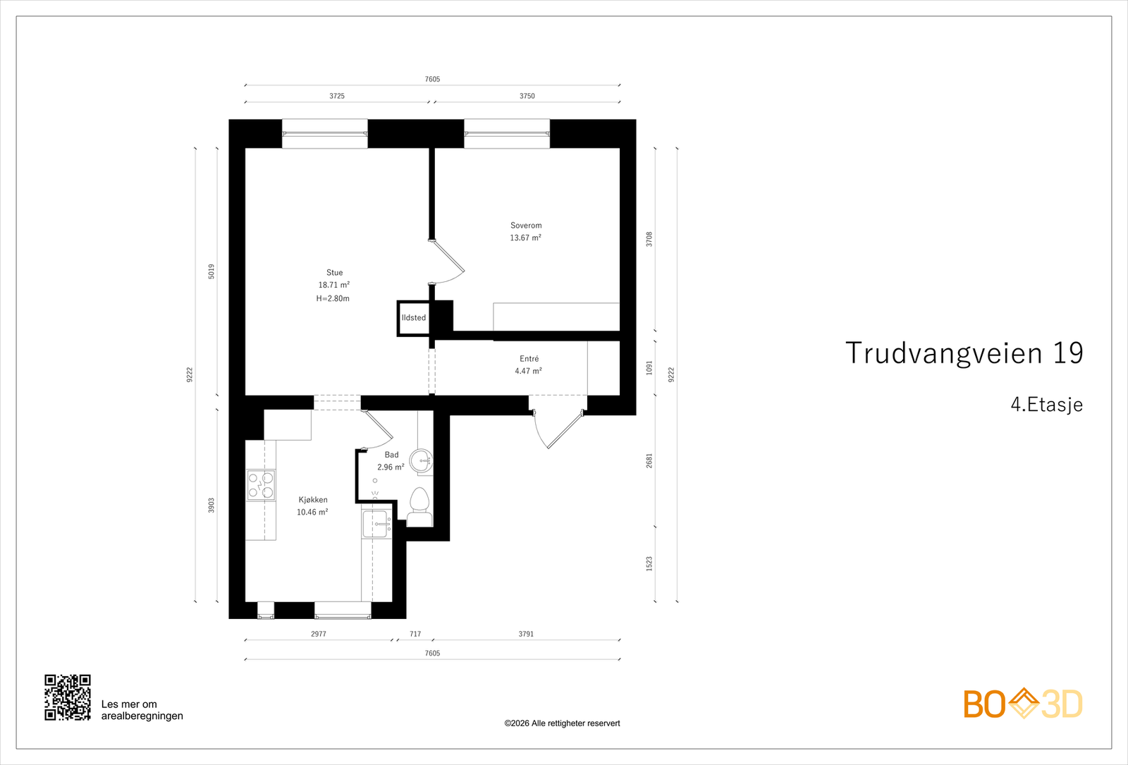 Leiligheten har en god, gjennomgående planløsning og ligger i byggets 4. etasje. Galleribilde