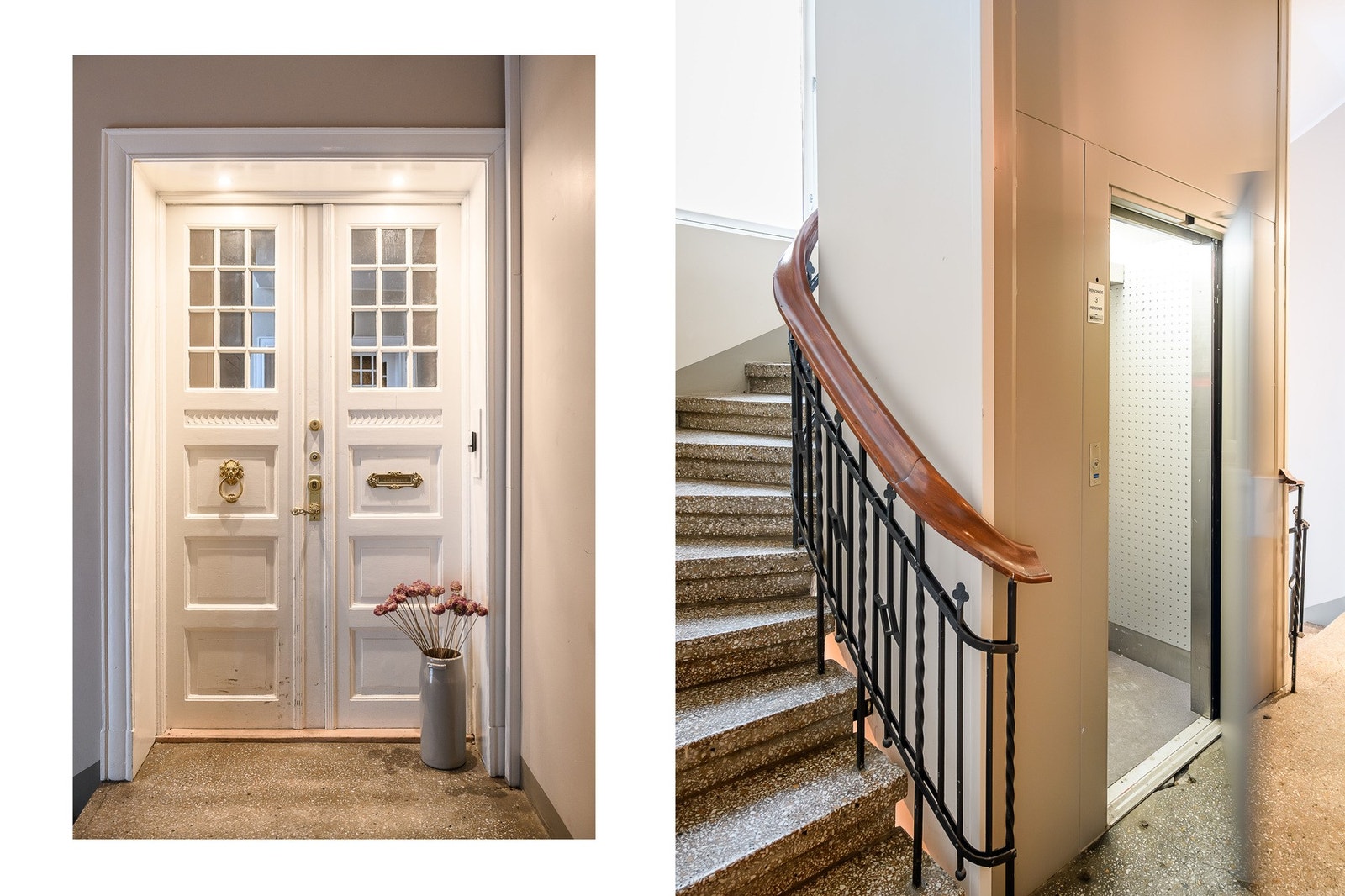 Bygården har en representativ og velholdt fellesoppgang med heis, original håndløper og smijernsarbeider. Galleribilde