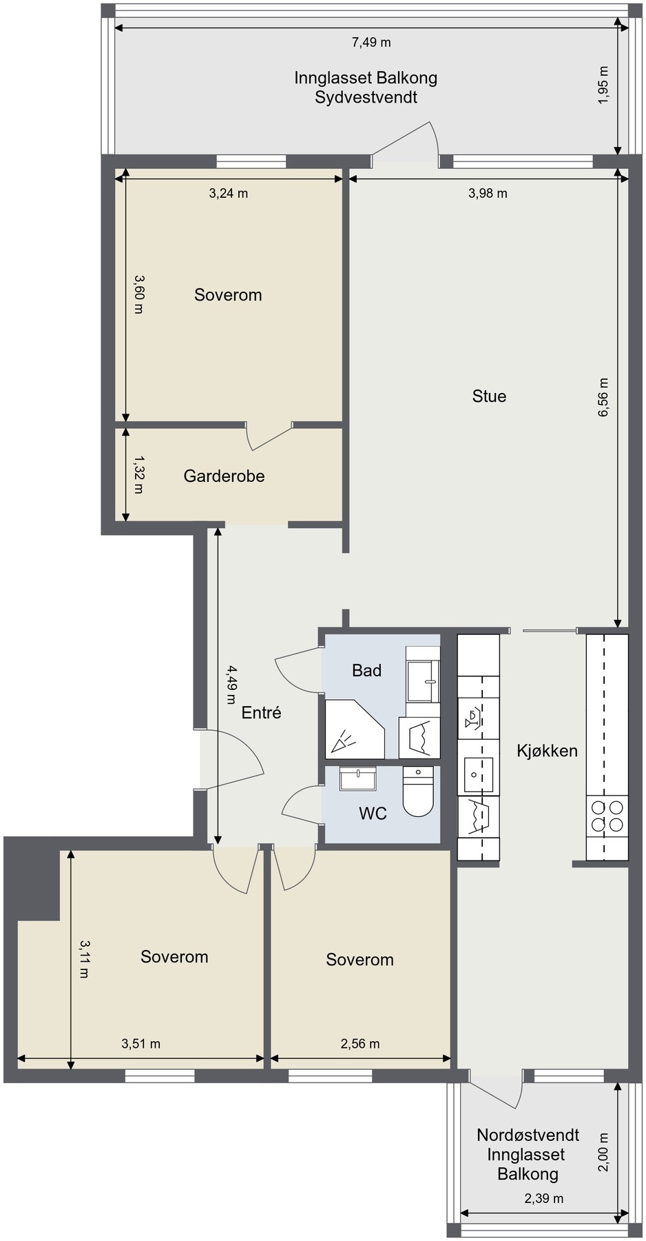 Målsatt plantegning. Galleribilde