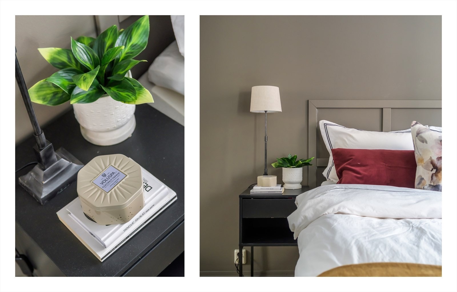 Veggene er malt i en harmonisk, mørk farge som bidrar til en god natts søvn. Galleribilde