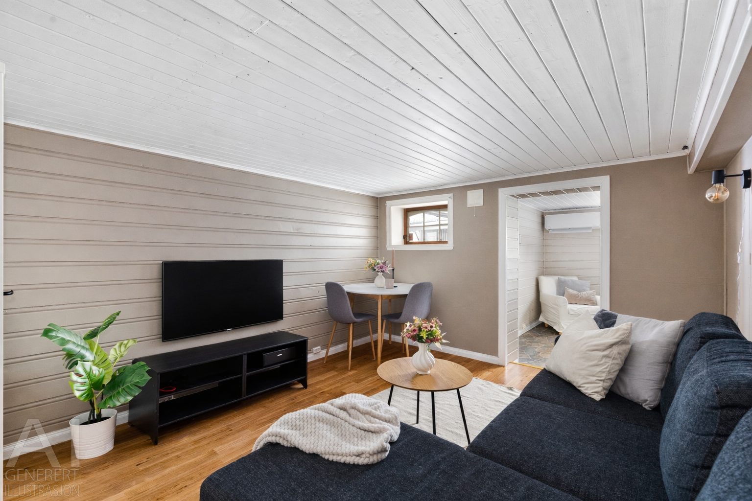 Trivelig kjellerstue med sofagruppe og spisebord - en flott plass for ungdommen å samles og kose seg. Underetasjen er ikke byggesøkt til varig opphold (se salgsoppgave for utfyllende informasjon) Galleribilde