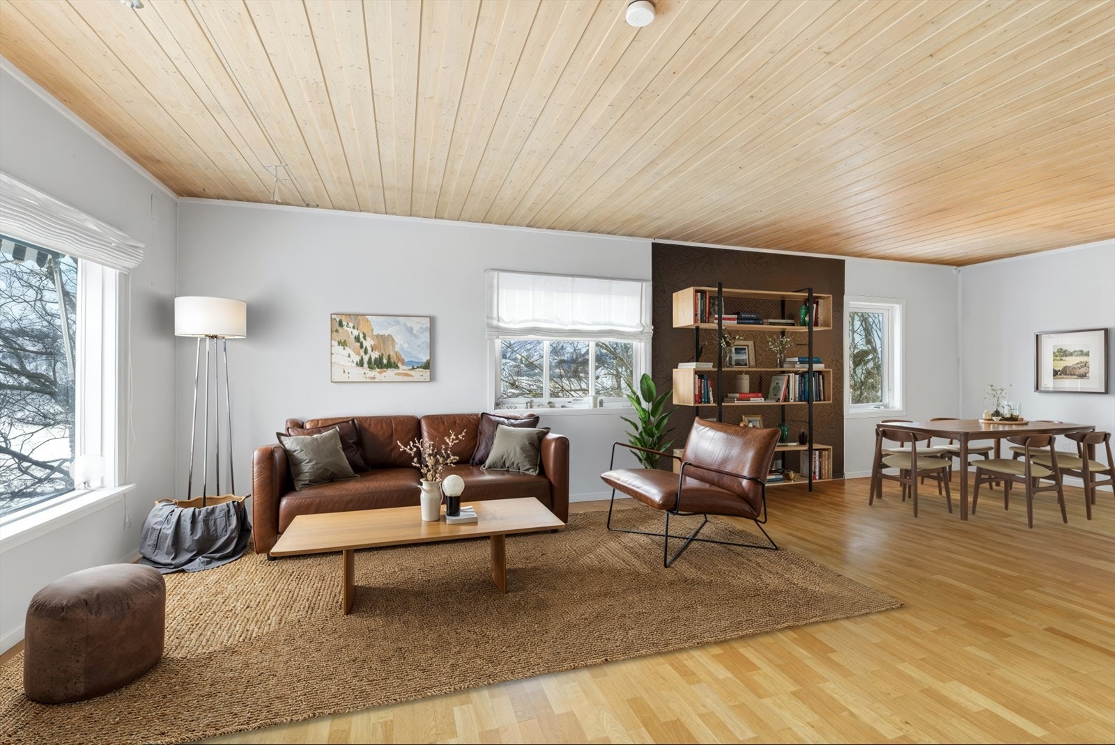 AI møbleringsforslag. (Det er verandadør på vindu lengst til høyre -og ikke kun vindu). Galleribilde